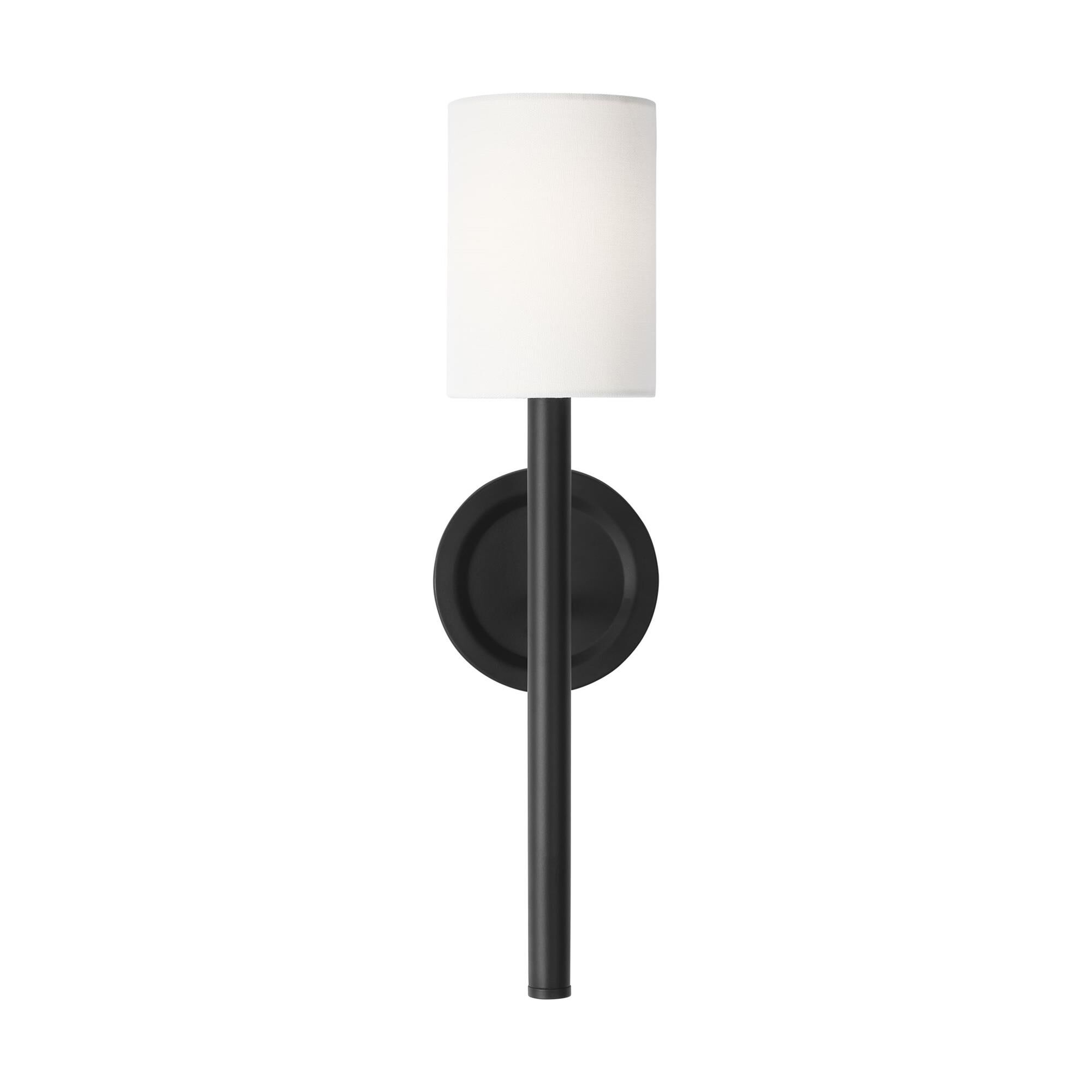 Shown in Midnight Black finish and White Linen shade