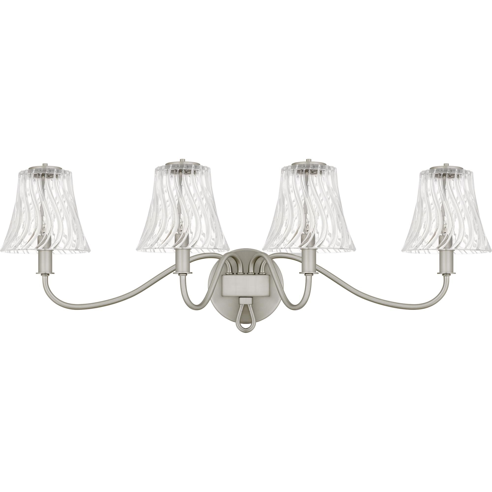 Shown in Brushed Nickel finish and Clear Swirl Glass shade