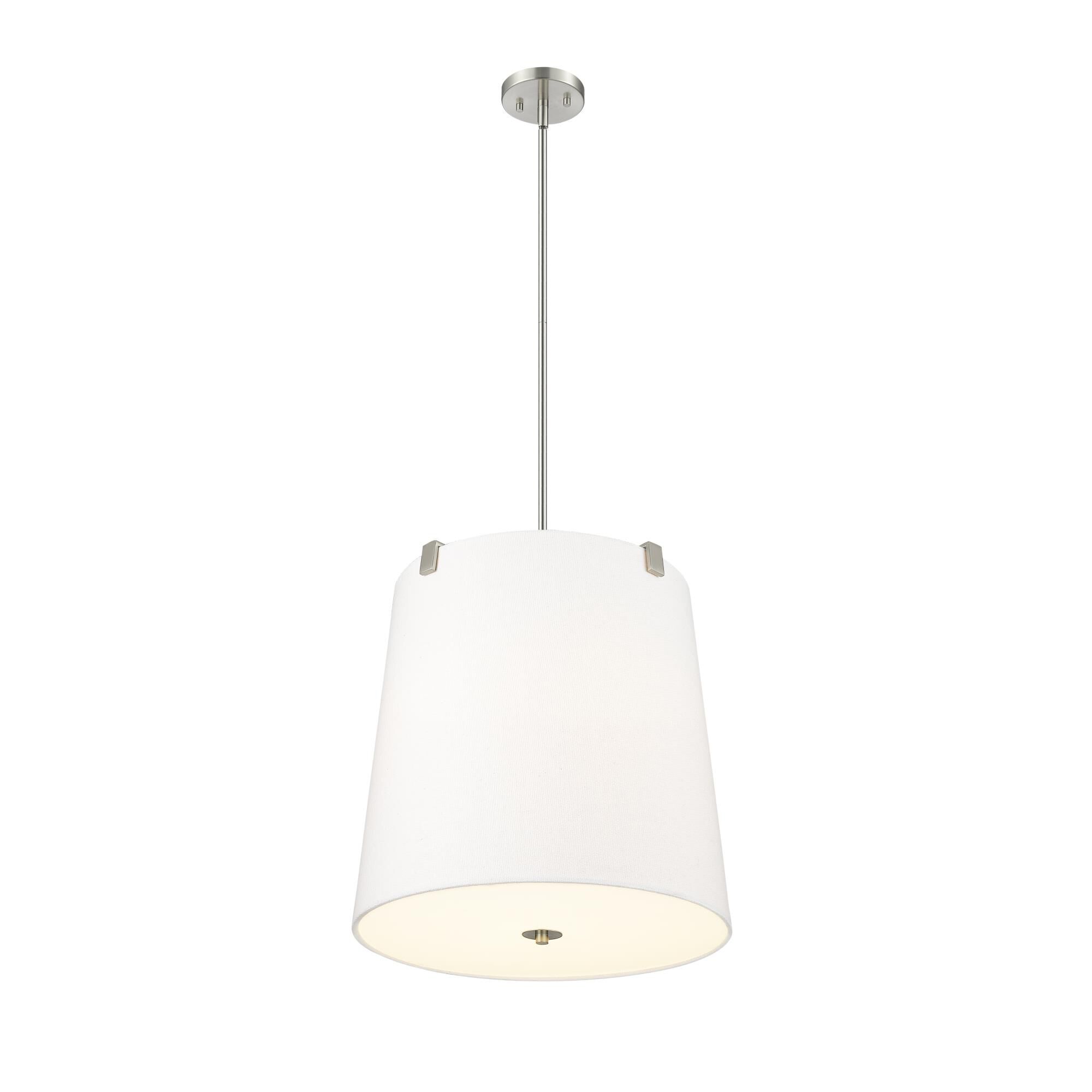 Shown in Brushed Nickel finish and White Linen glass and White Linen shade