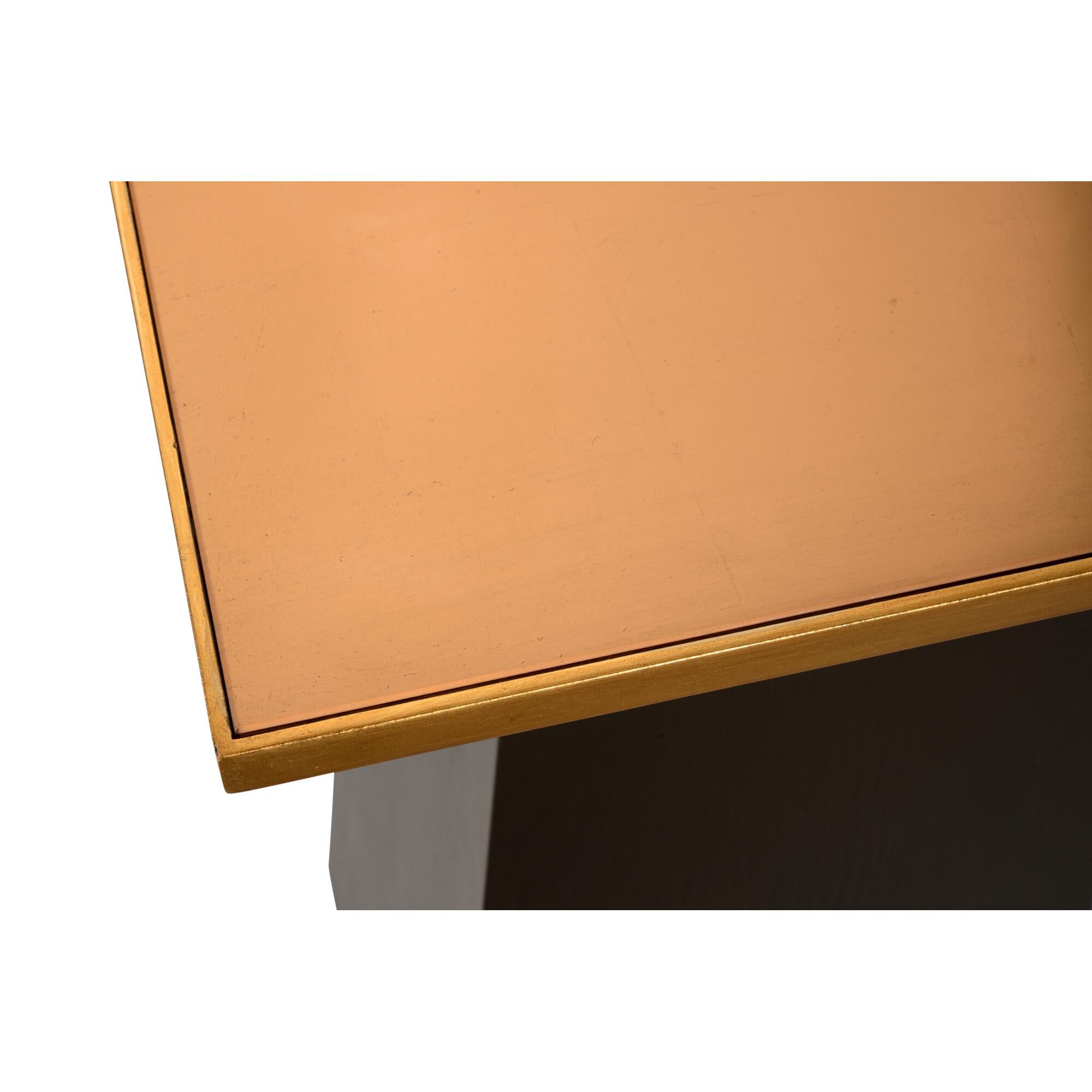 Shown in Walnut/Antique Gold Leaf finish and Colorful glass