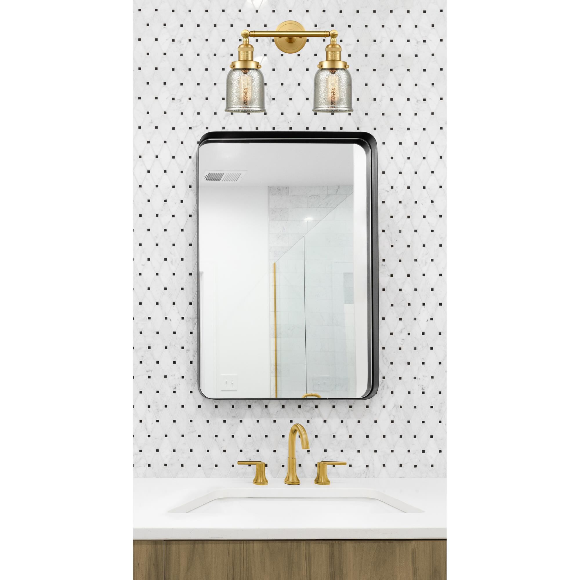 Shown in Satin Gold finish and Silver Plated Mercury Small Bell glass