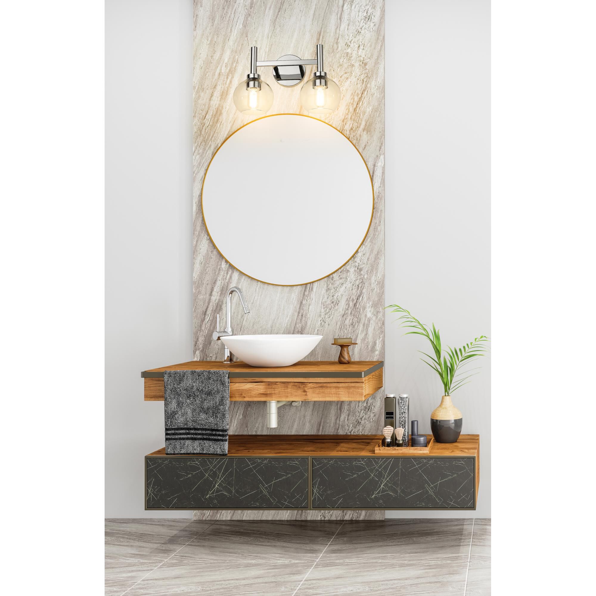 Shown in Chrome finish and Clear glass