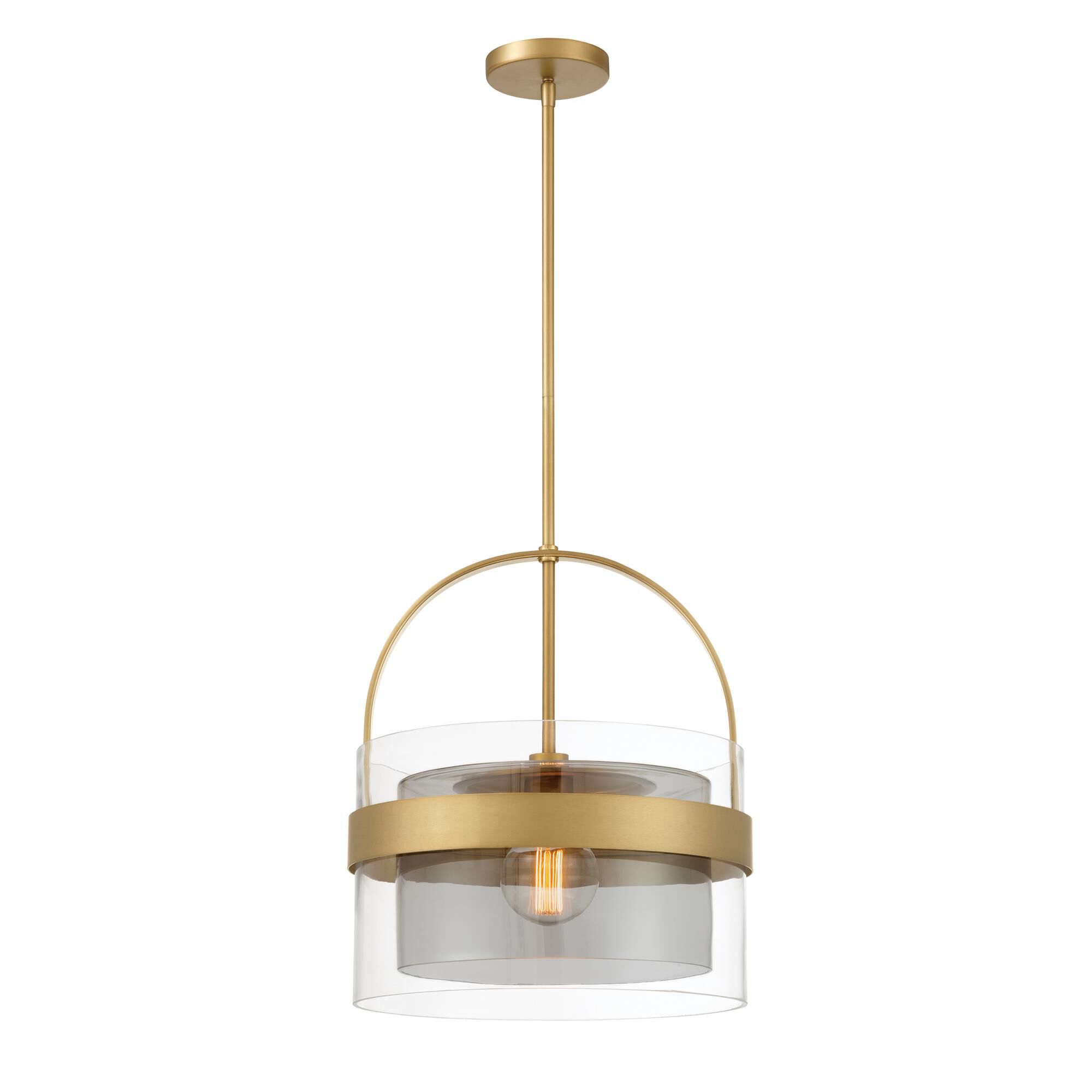 Shown in Legacy Brass finish and Clear and Grey glass