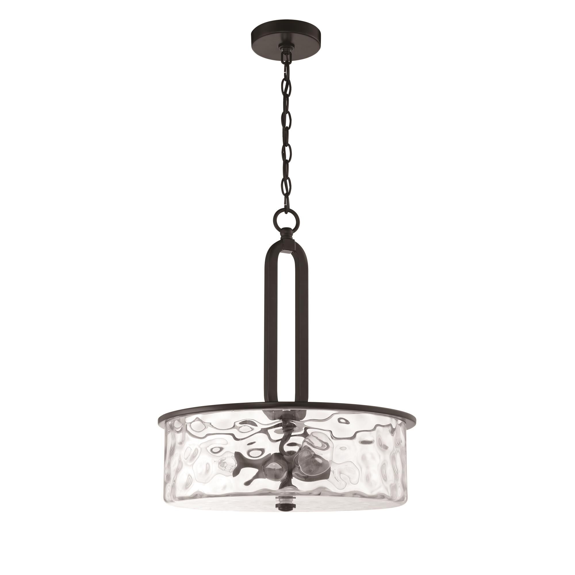 Shown in Flat Black finish and Clear Hammered glass and Glass shade