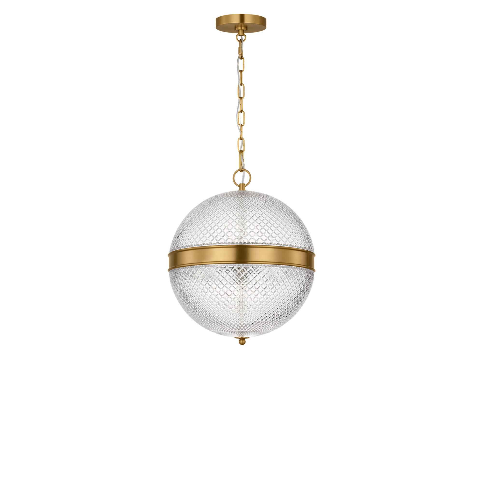 Shown in Burnished Brass finish and Textured Transparent Prismatic glass