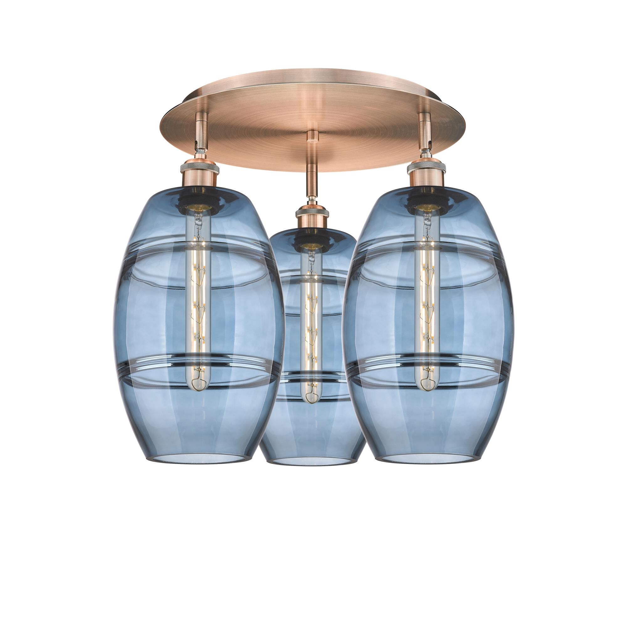 Shown in Antique Copper finish and Princess Blue glass