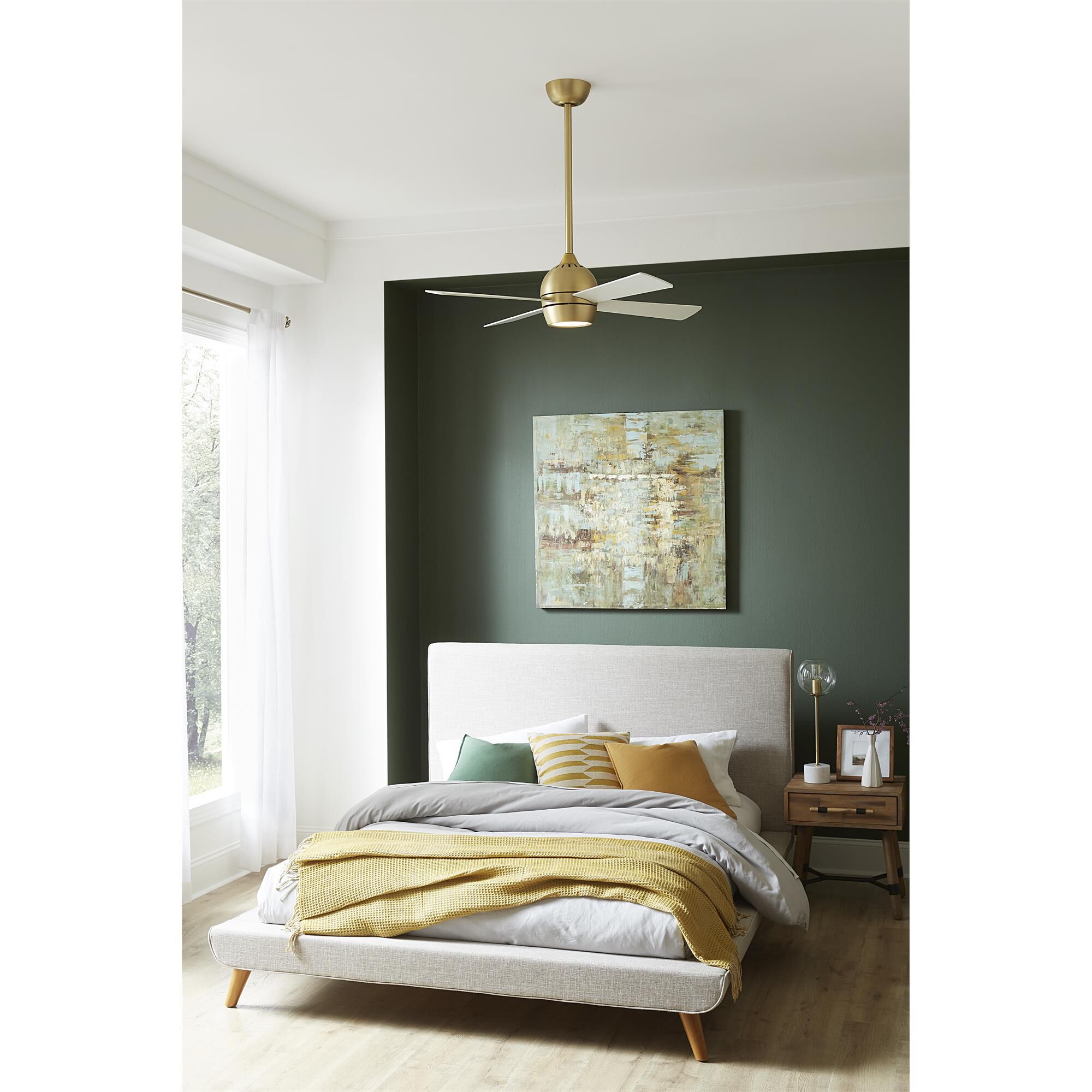 Shown in Brushed Satin Brass finish and Opal Frosted glass