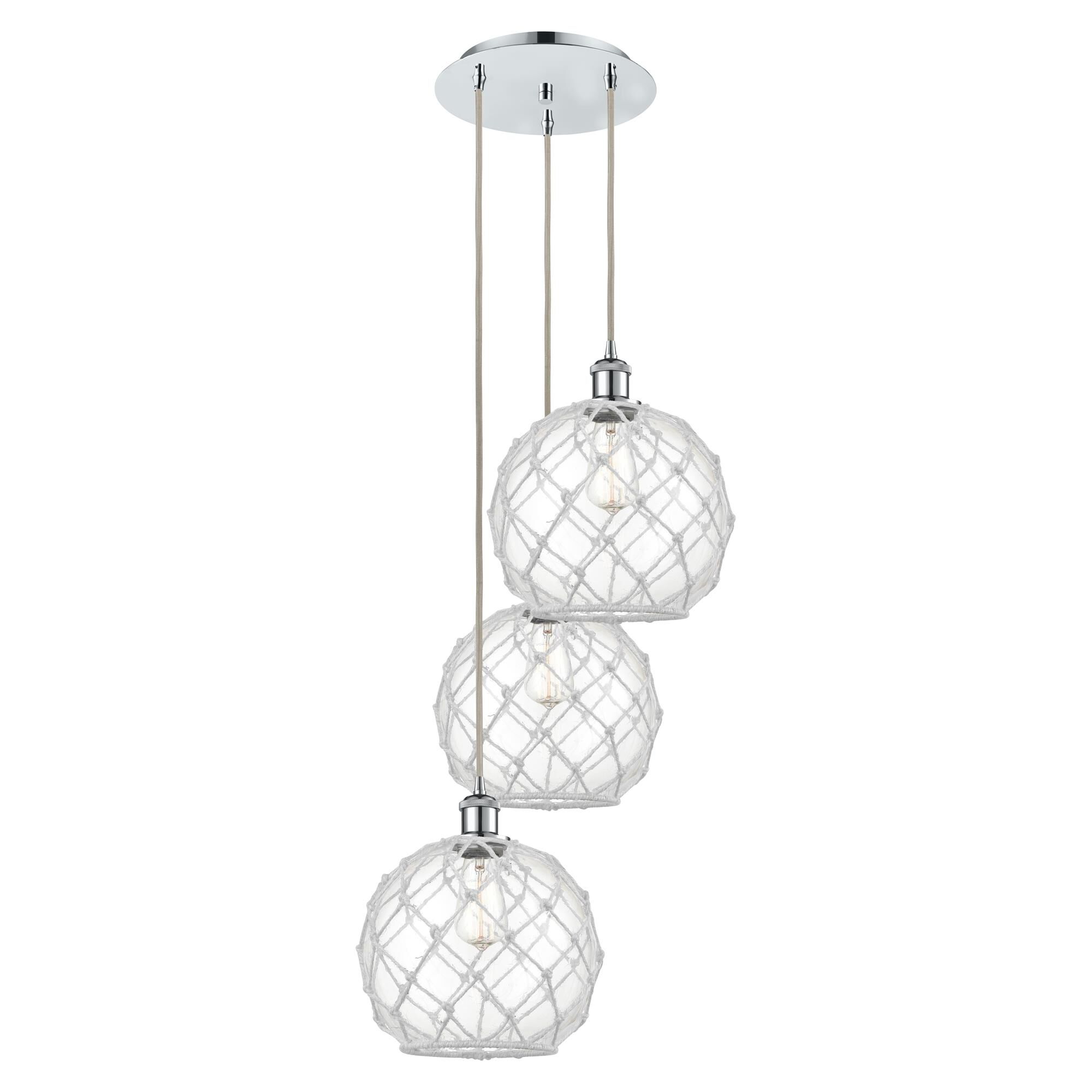 Shown in Polished Chrome finish and Clear with White Rope glass