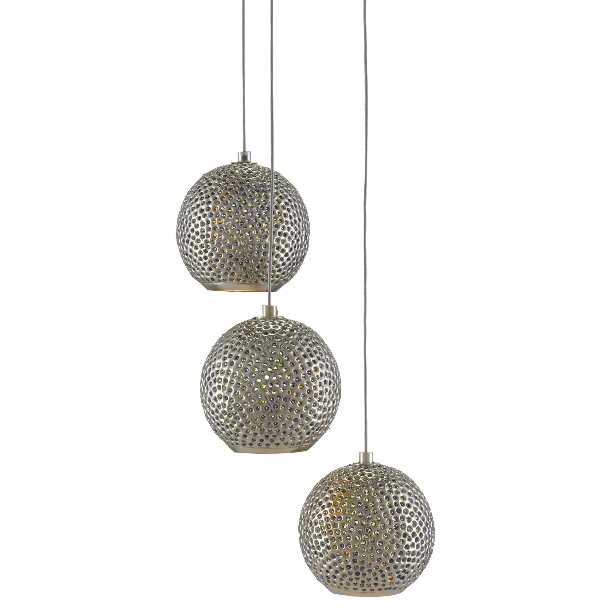Shown in Painted Silver/Nickel/Blue finish and Metal/Glass Bead shade