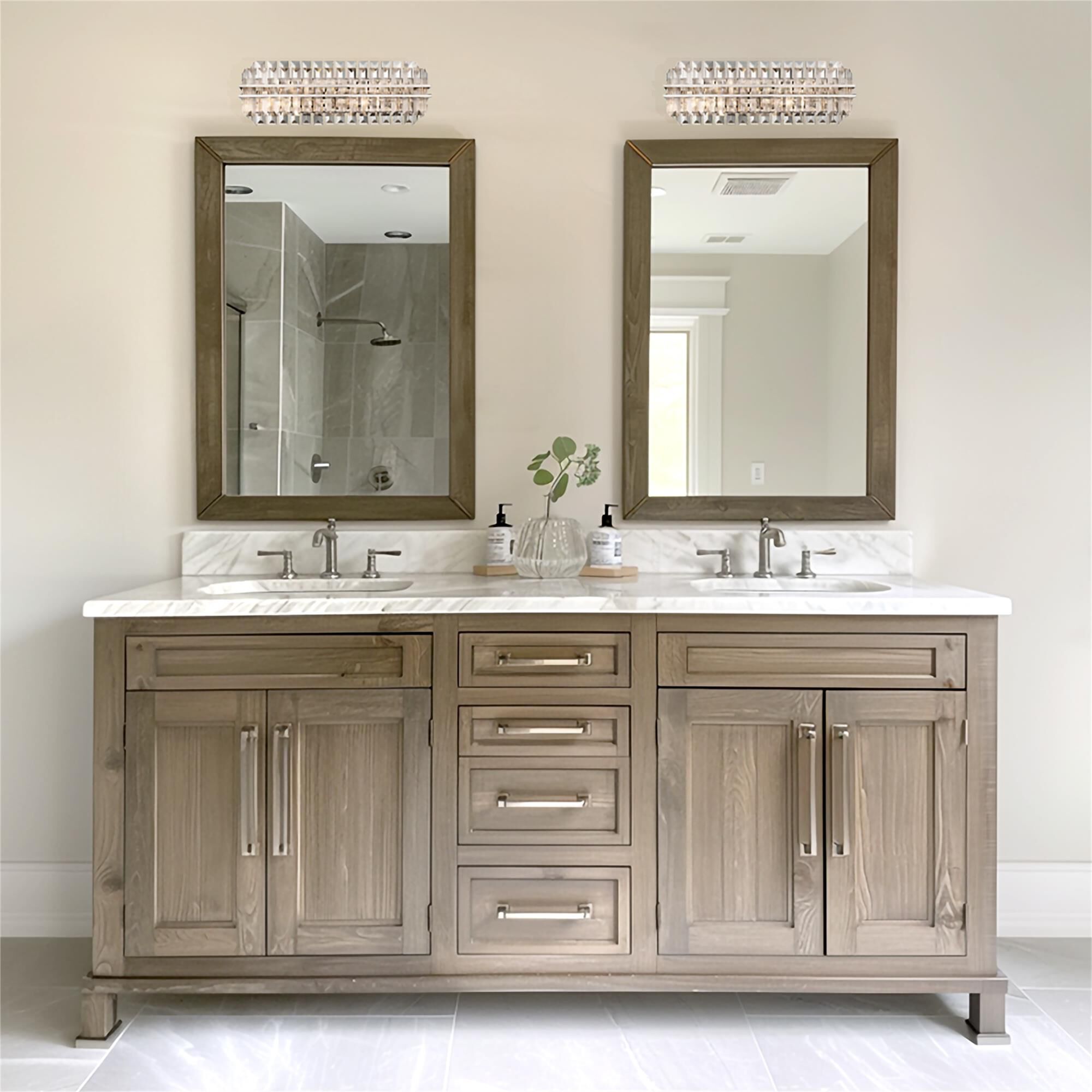 Shown in Polished Nickel finish and Faceted glass