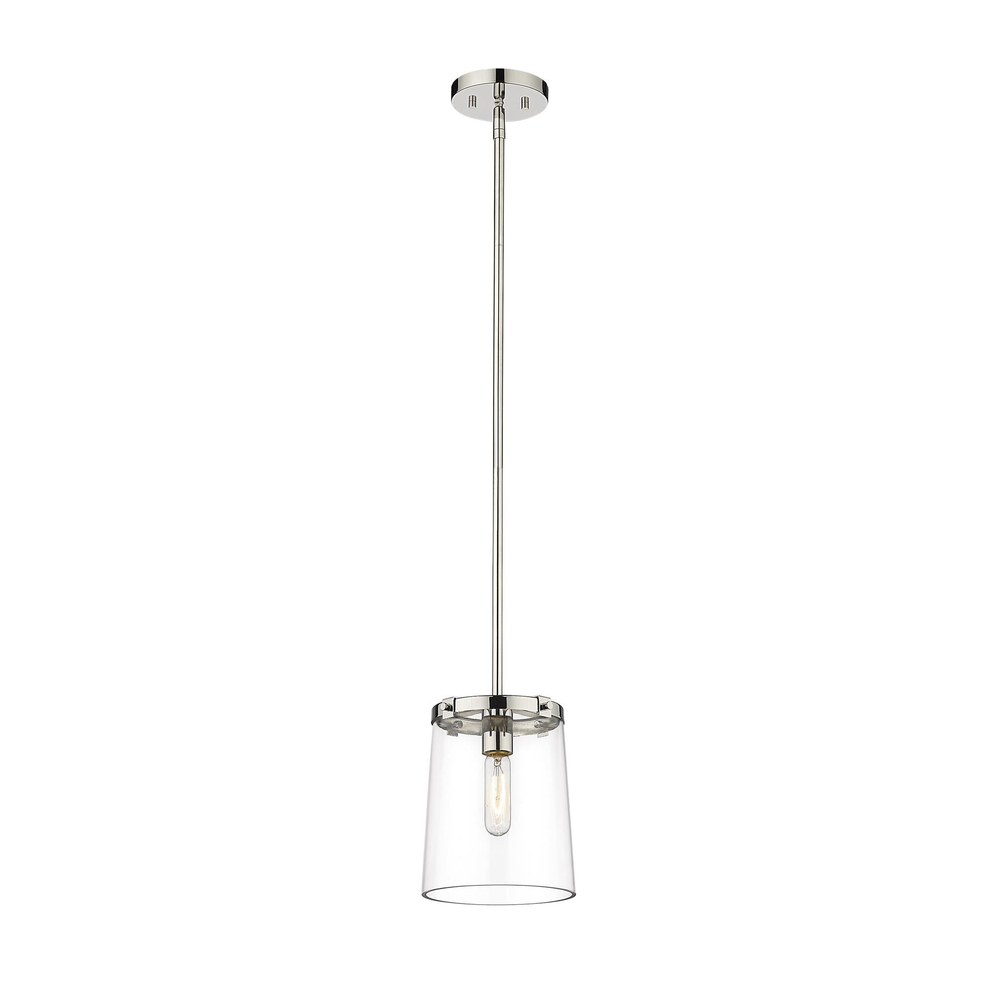 Shown in Polished Nickel finish and Glass shade