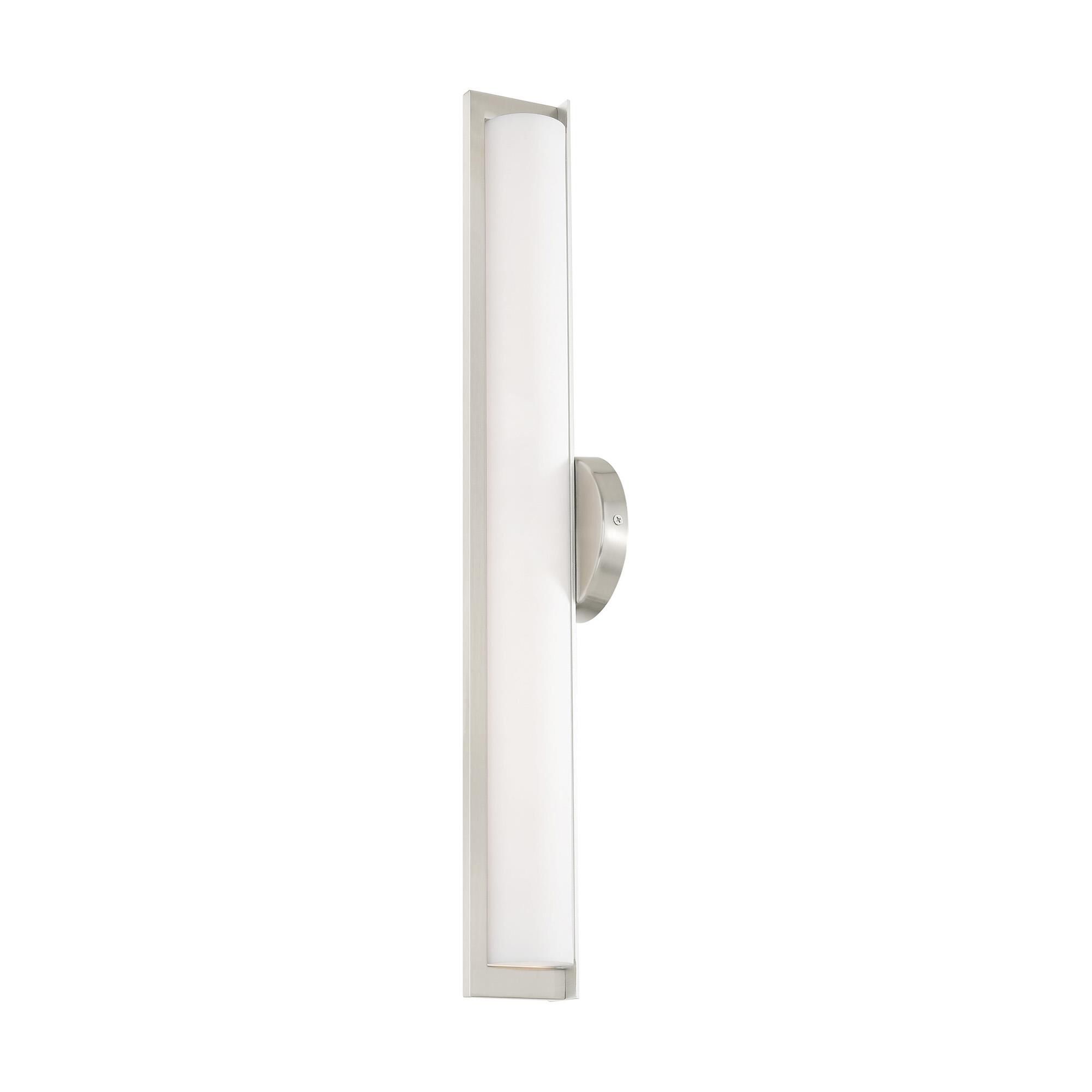 Shown in Brushed Nickel finish and Satin White Acrylic shade