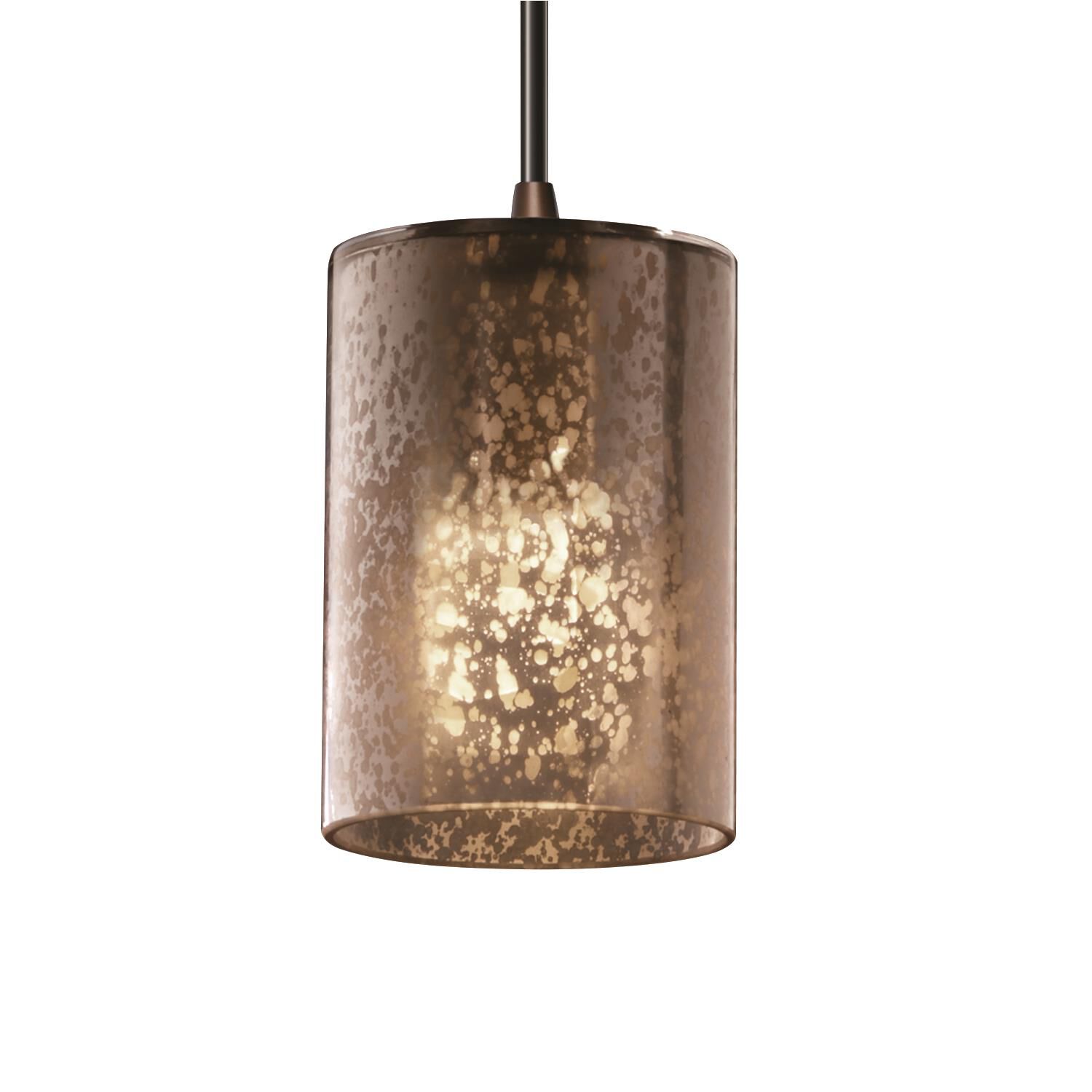Shown in Dark Bronze finish and Artisan glass and Mercury shade and Cylinder with Flat Rim accent