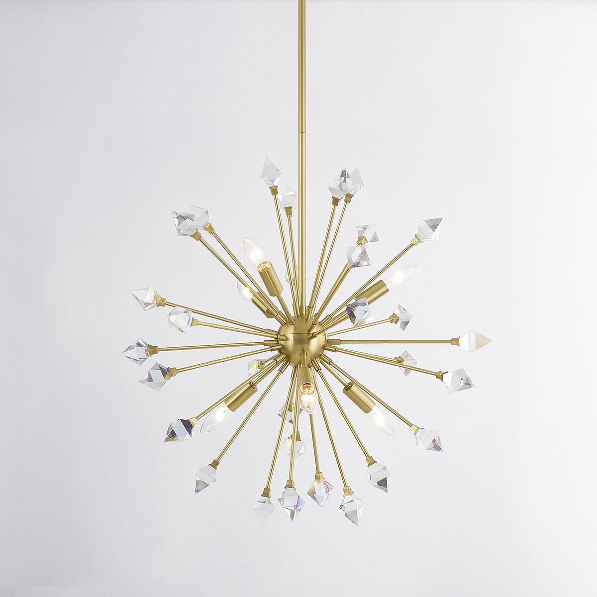 Shown in Aged Brass finish and Iridescent Crystal glass