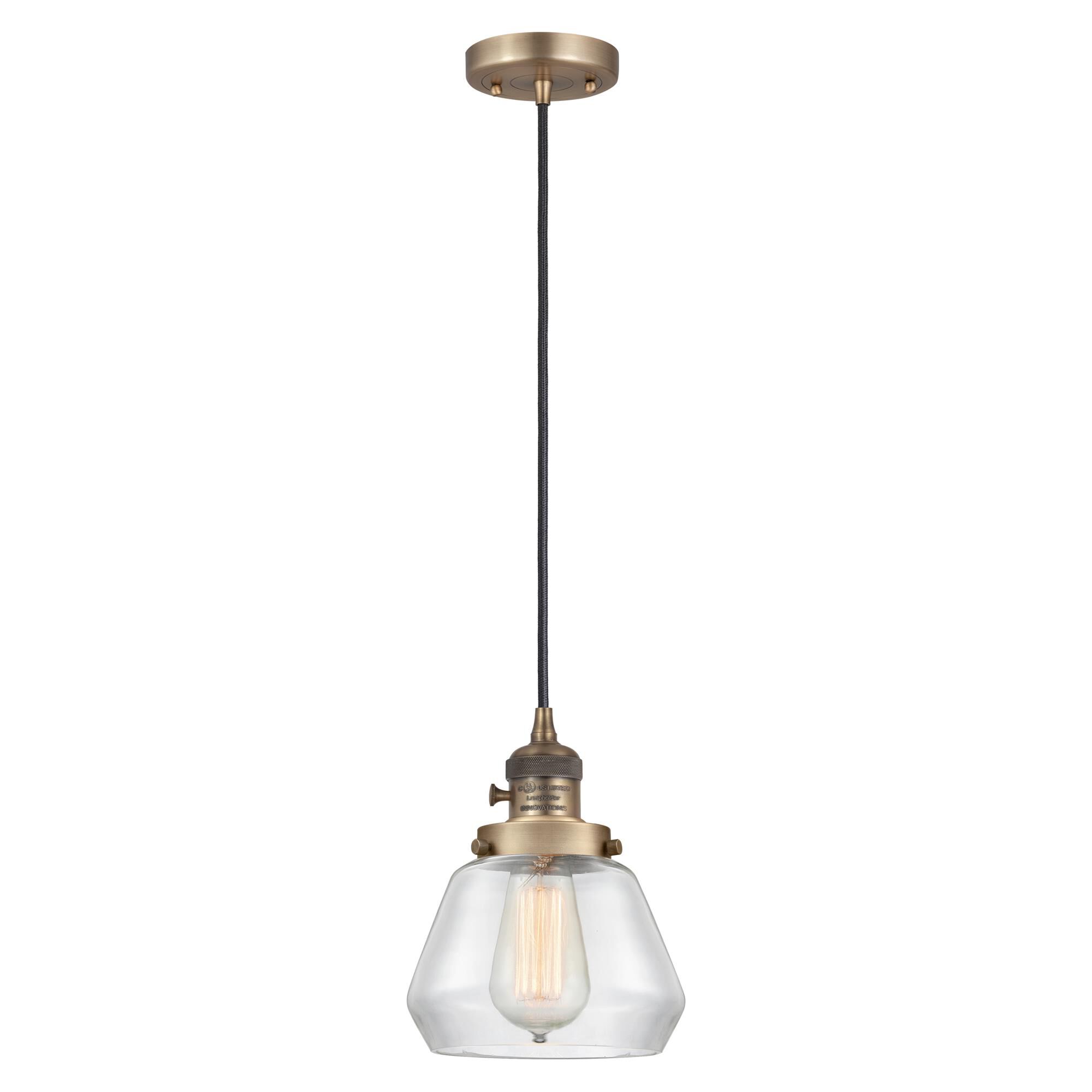 Shown in Brushed Brass finish and Clear glass