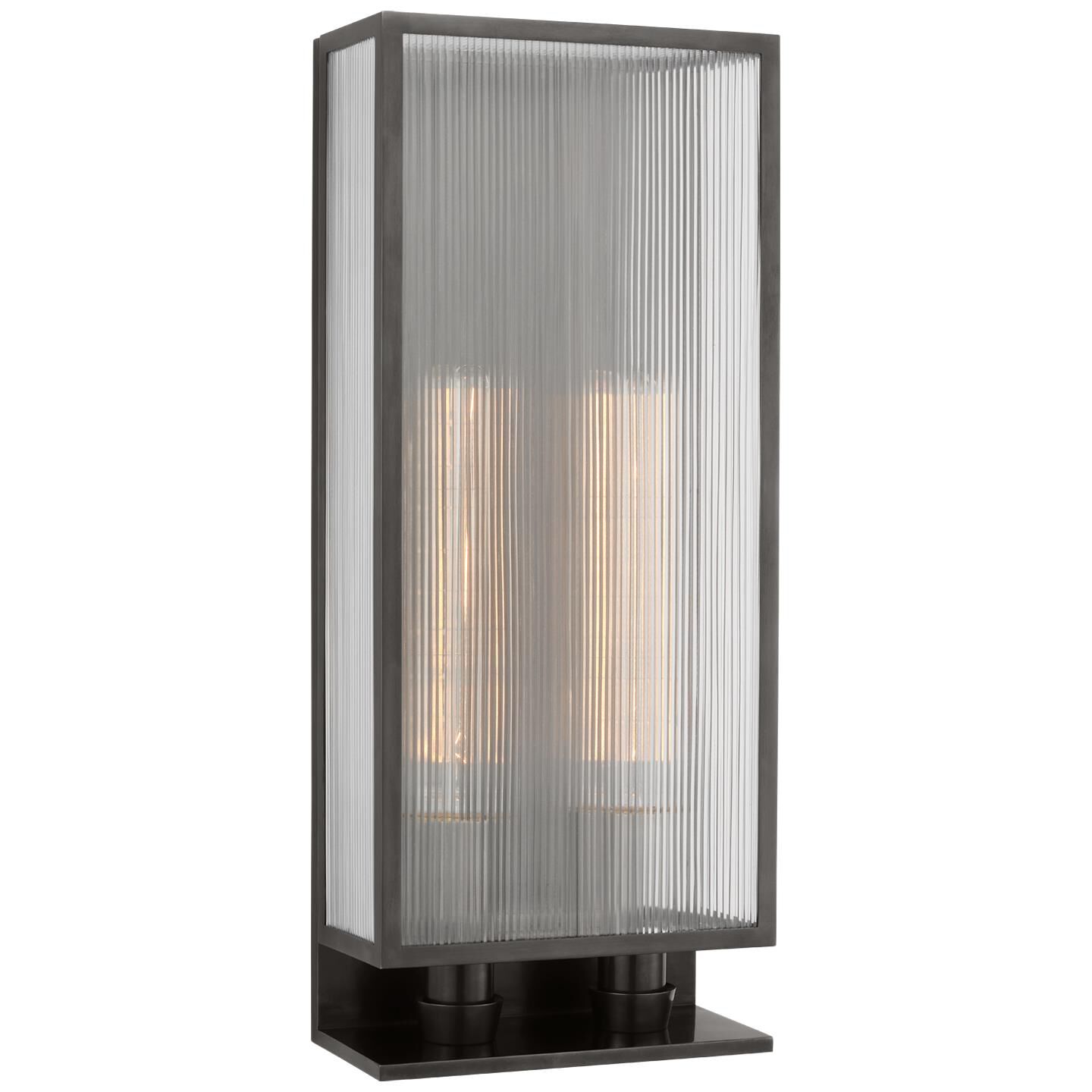 Shown in Bronze finish and Clear Ribbed glass