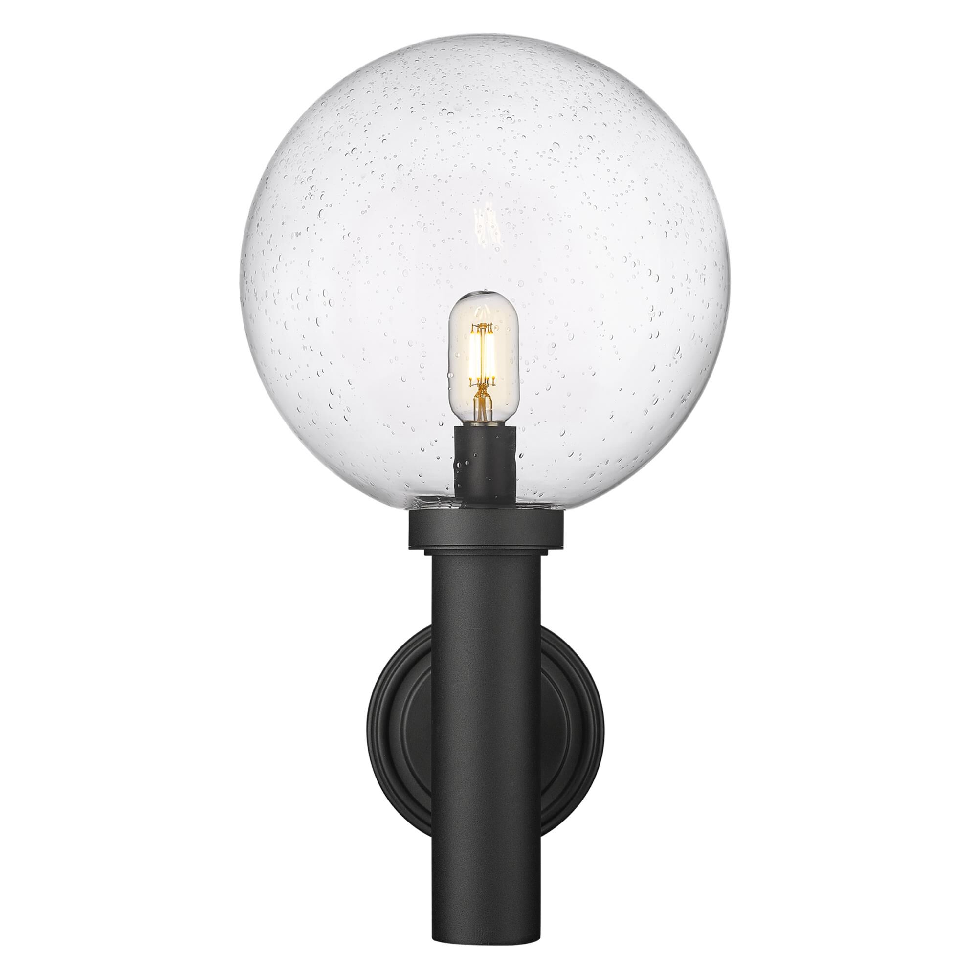 Shown in Black finish and Clear Seedy glass