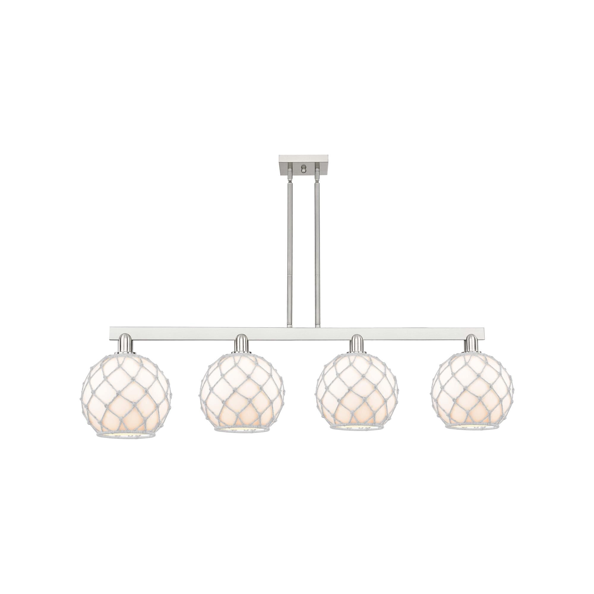 Shown in Brushed Satin Nickel finish and White with White Rope glass