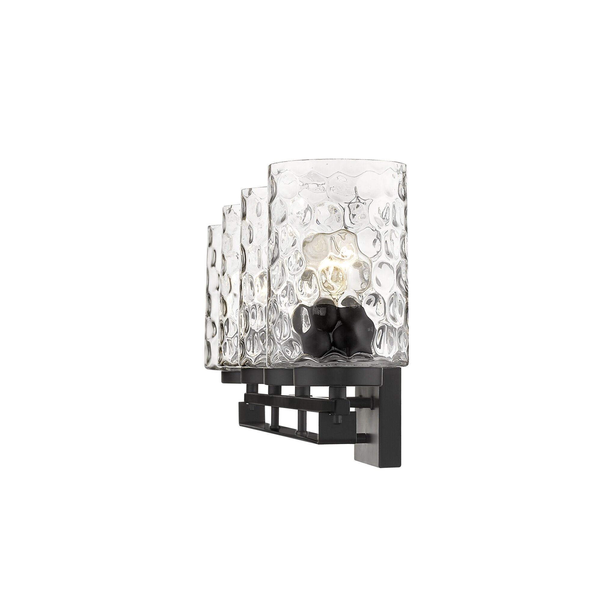 Shown in Matte Black finish and Clear glass and Clear, Optic Cylindrical Glass shade