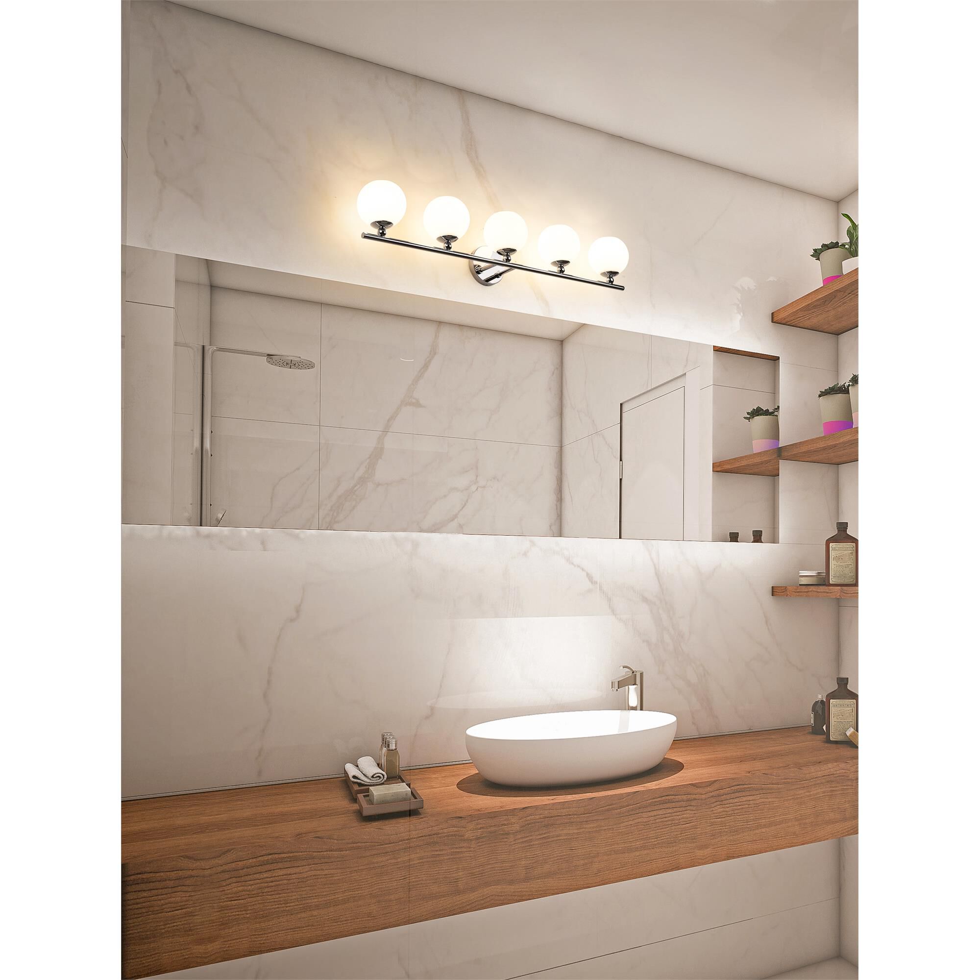 Shown in Chrome finish and Opal Etched glass