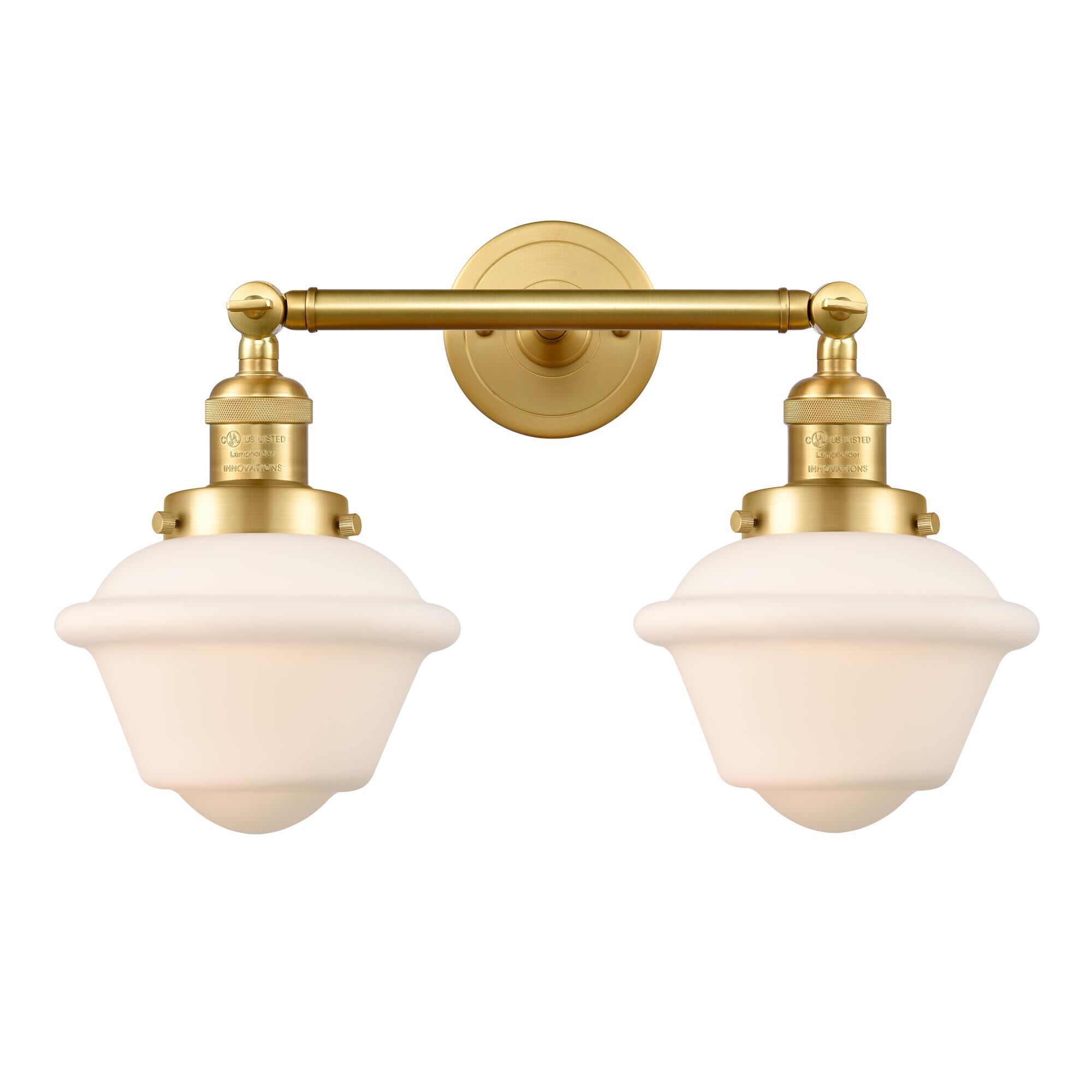 Shown in Satin Gold finish and Matte White Cased Small Oxford glass