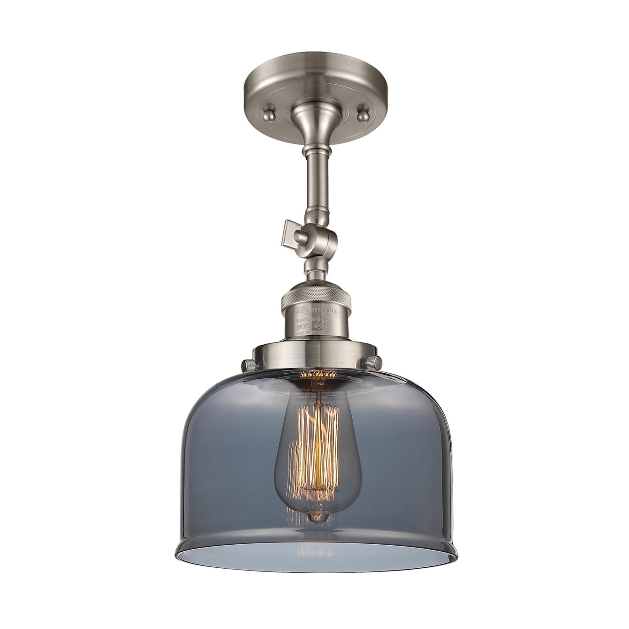 Shown in Brushed Satin Nickel finish and Plated Smoked glass and None accent