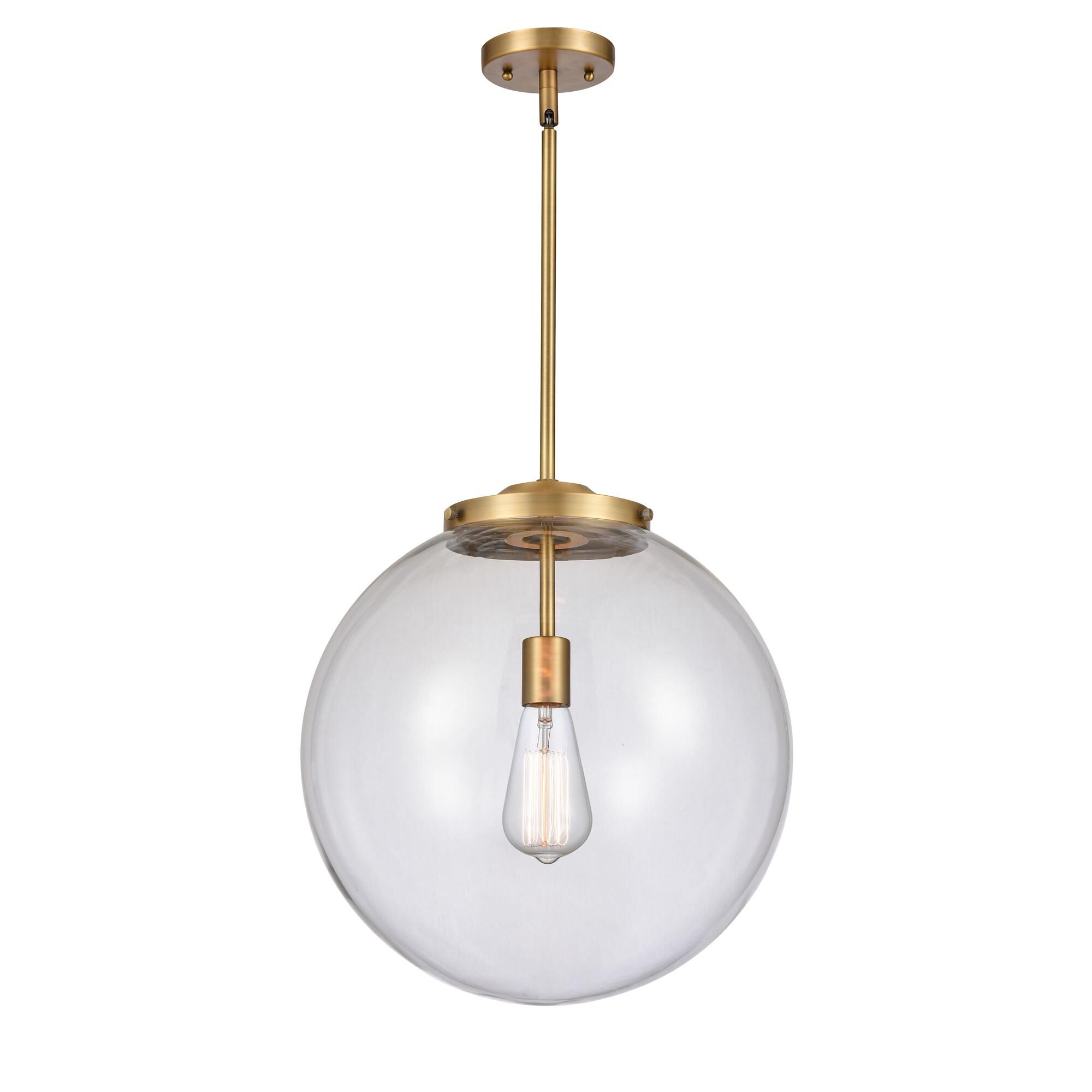 Shown in Brushed Brass finish and Clear Beacon glass