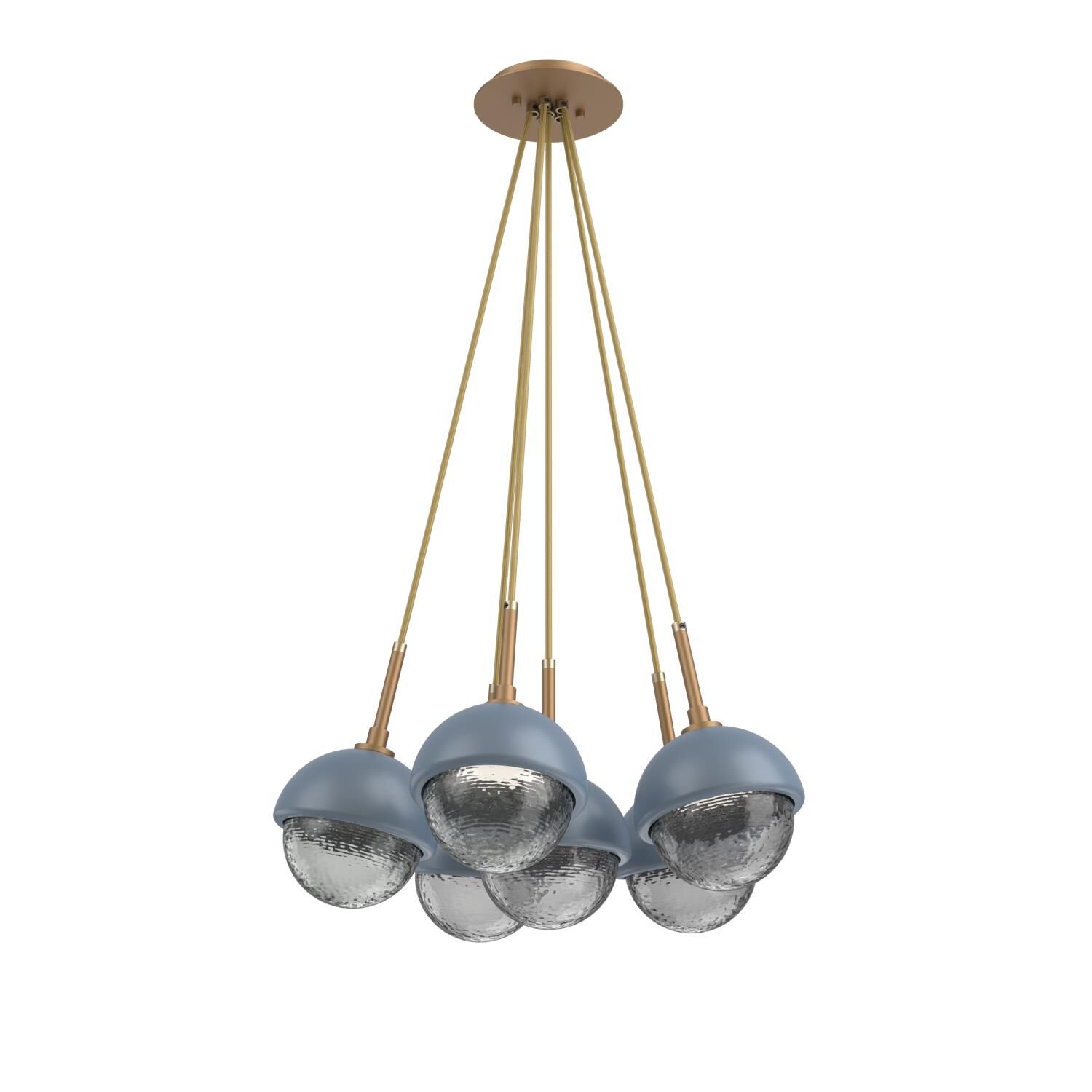 Shown in Novel Brass finish and Smoke glass and Poppy Blue accent