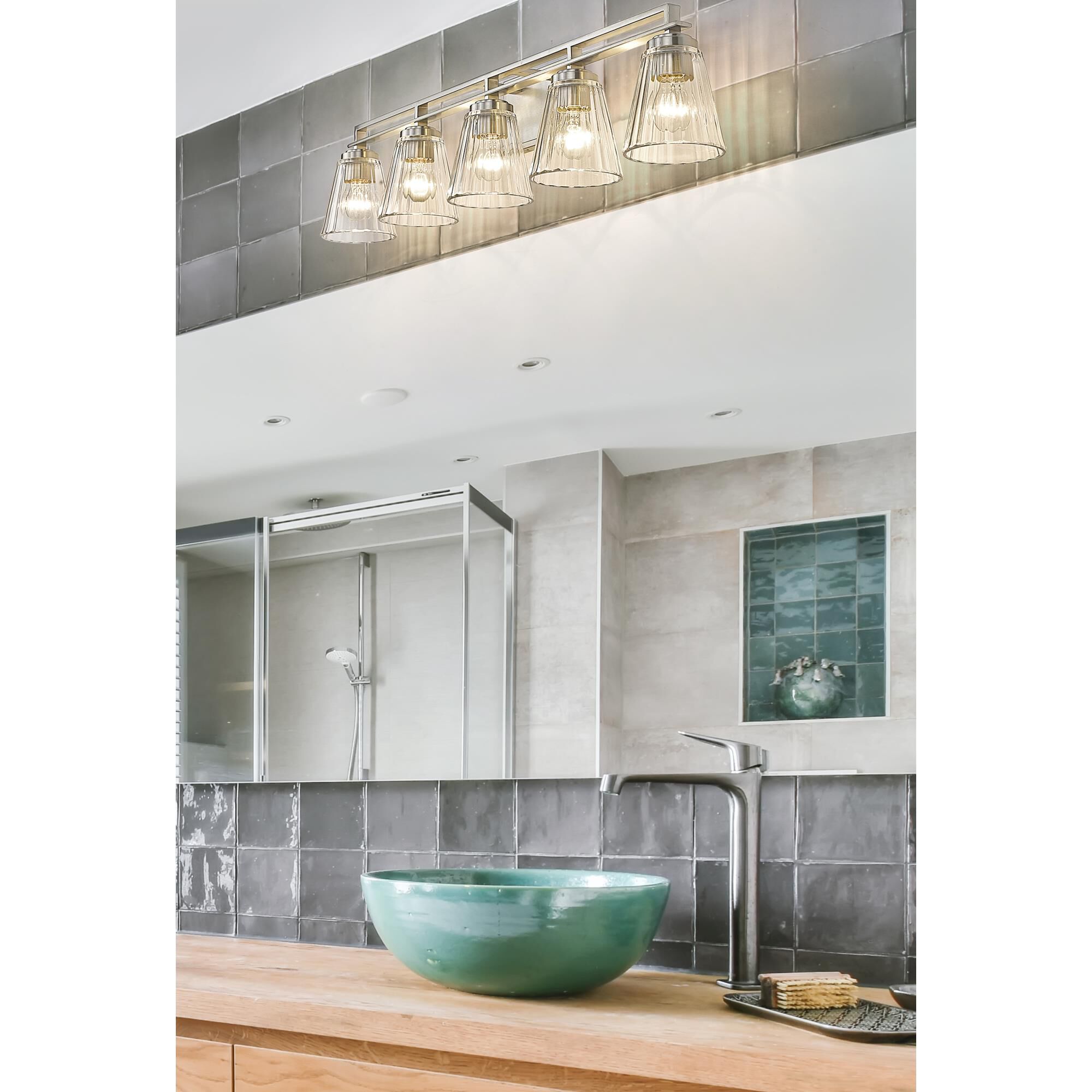 Shown in Brushed Nickel finish and Clear glass