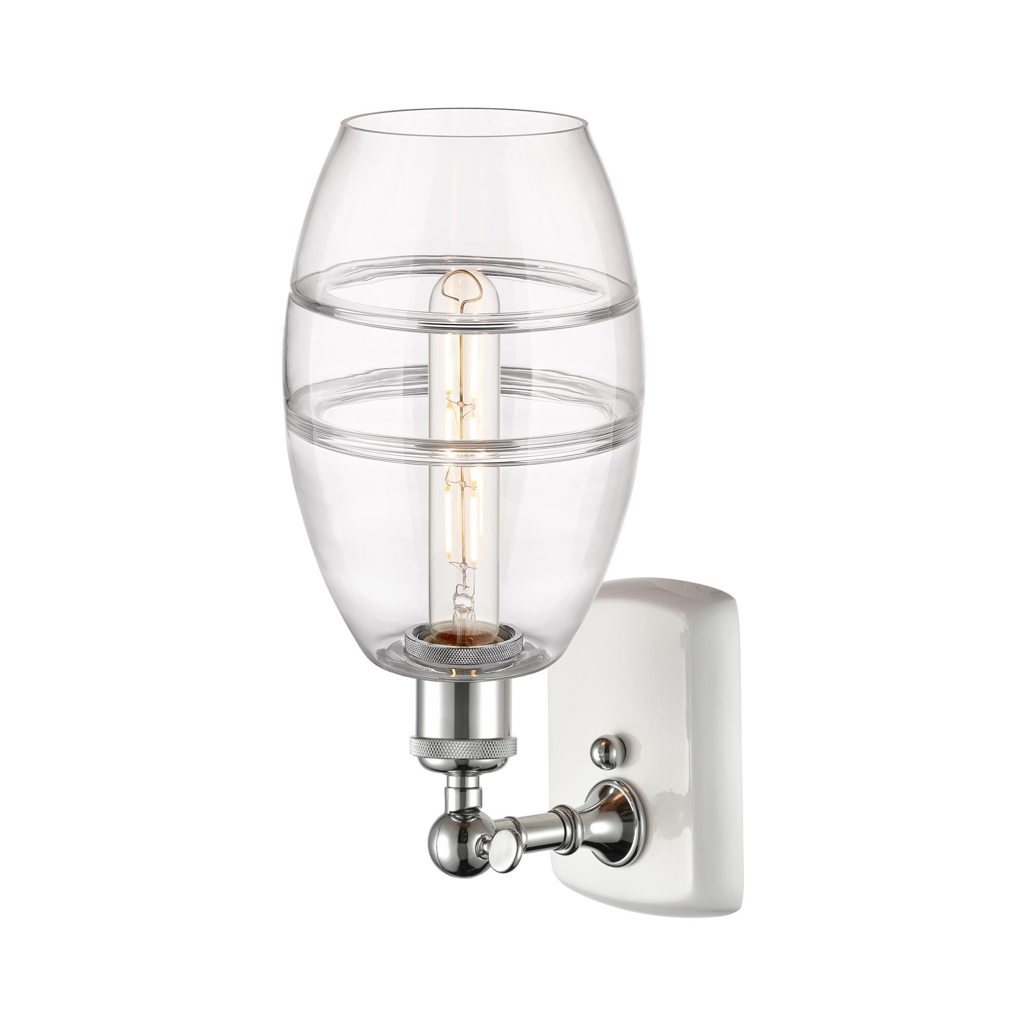 Shown in White Polished Chrome finish and Clear glass