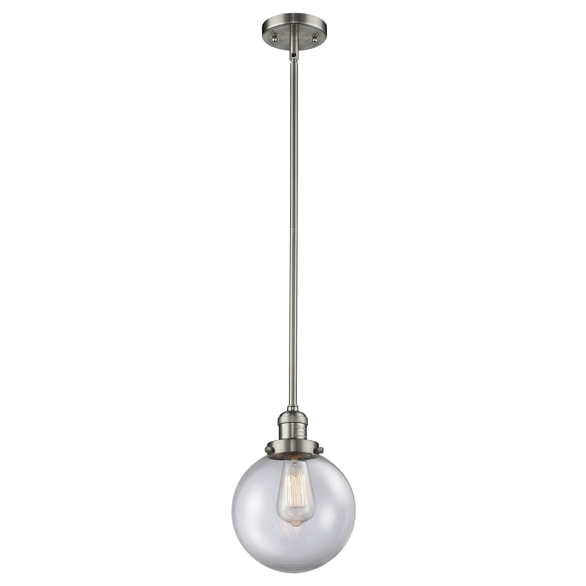 Shown in Brushed Satin Nickel finish and Clear glass