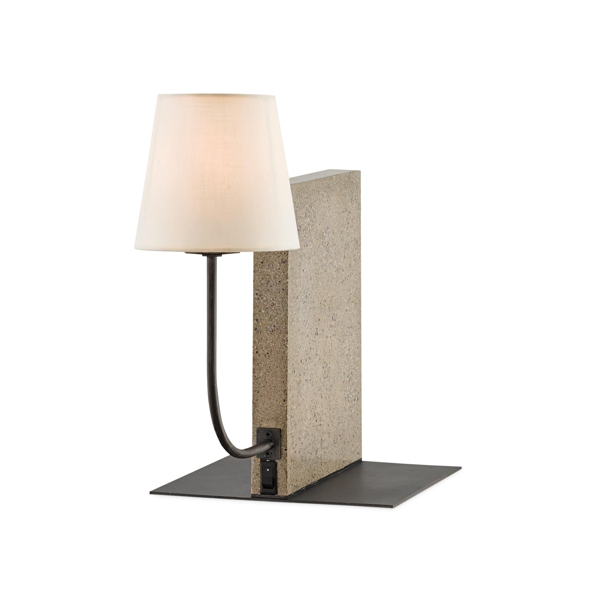 Shown in Polished Concrete-Aged Steel finish and Off White Linen shade