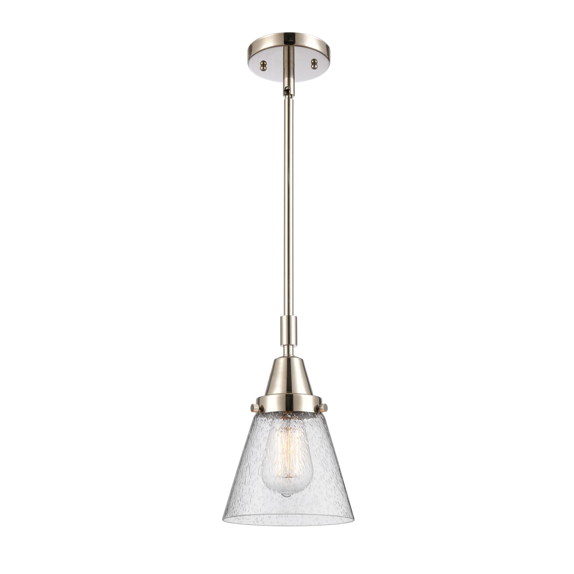 Shown in Polished Nickel finish and Seedy Small Cone glass