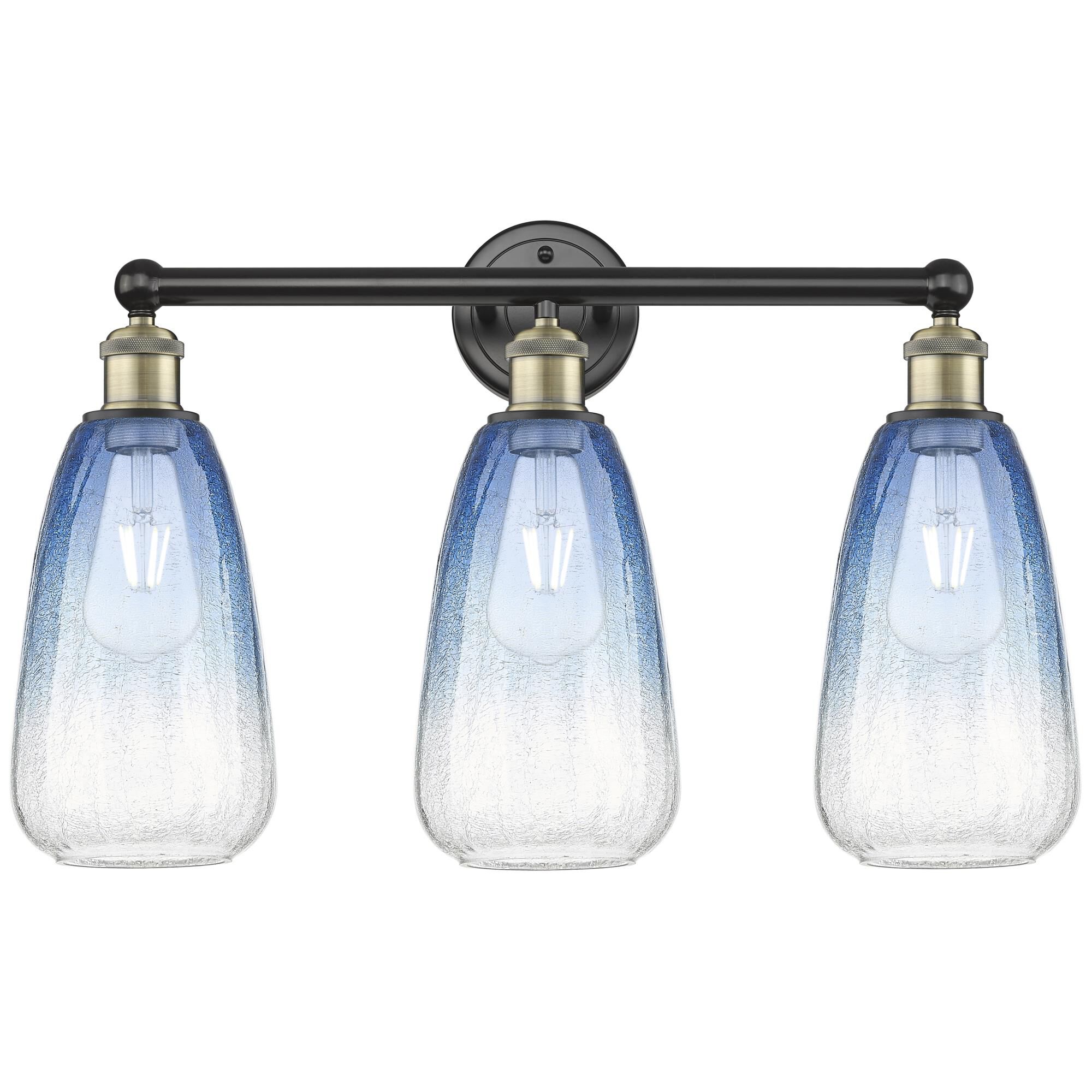 Shown in Black Antique Brass finish and Sapphire Blue glass