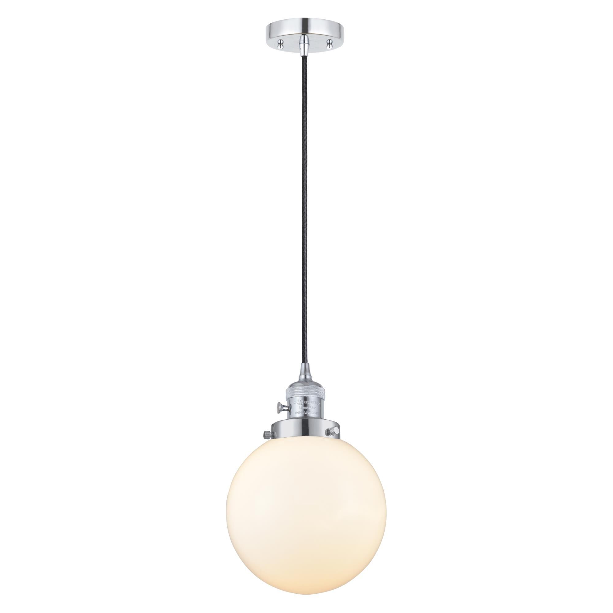 Shown in Polished Chrome finish and Matte White Cased glass