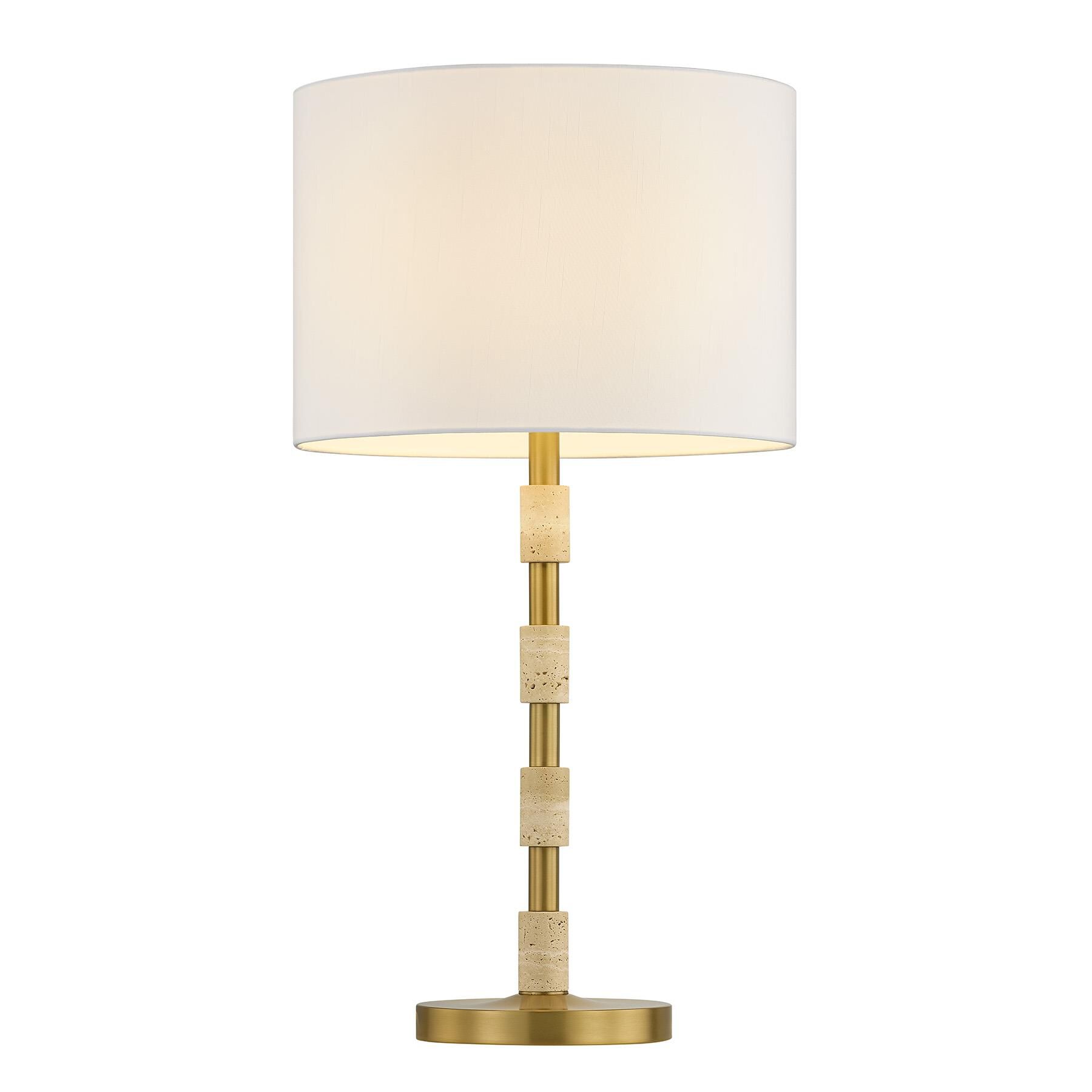 Shown in Warm Brass finish and White Fabric shade
