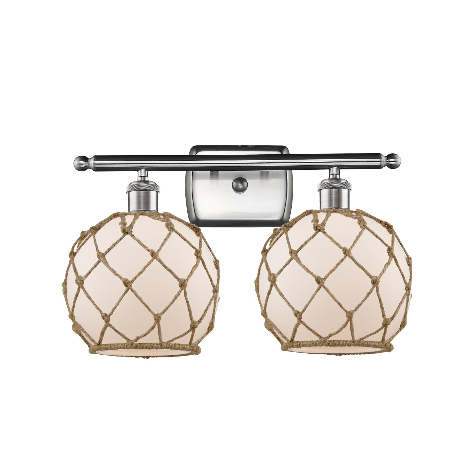 Shown in Brushed Satin Nickel finish and White With Black Rope glass