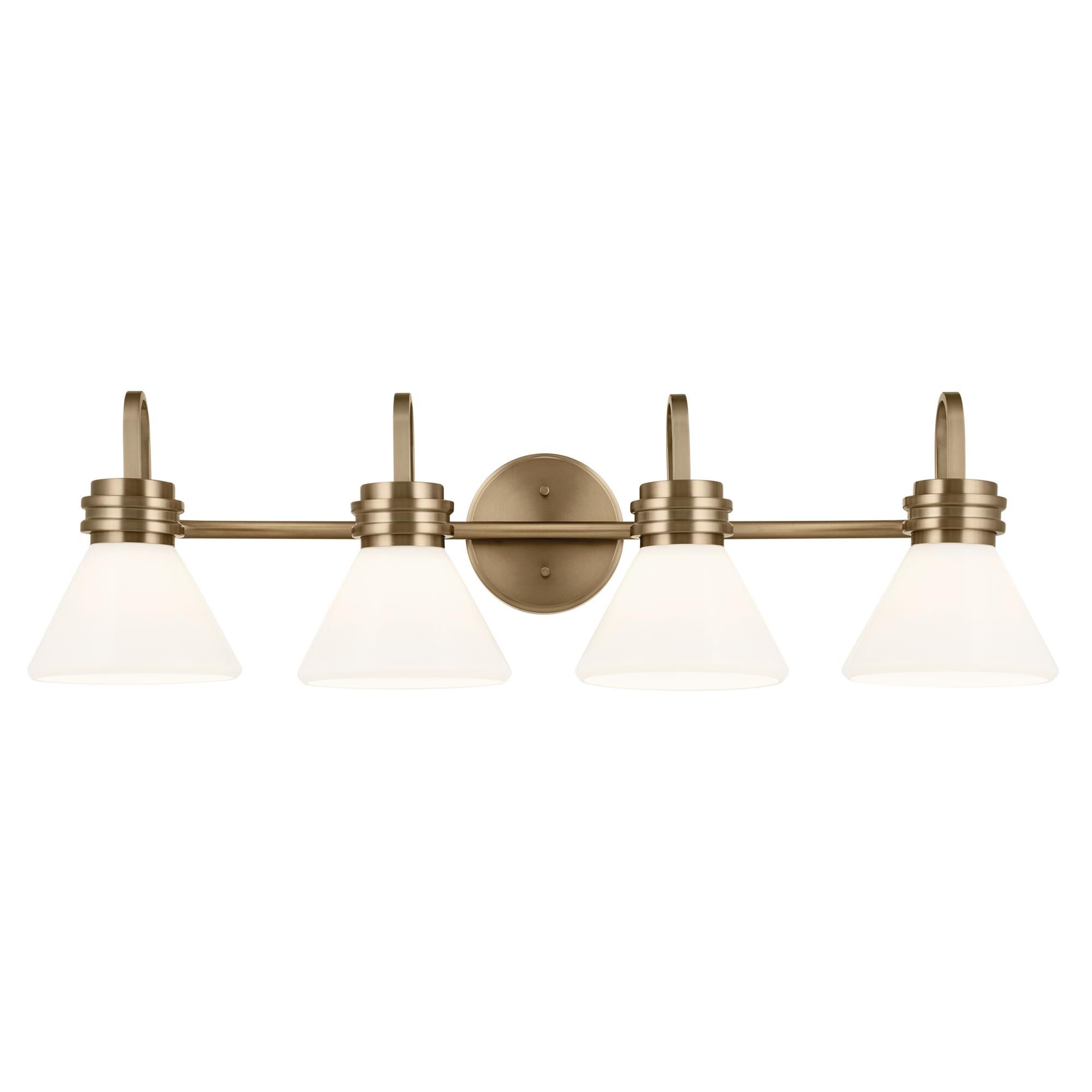 Shown in Champagne Bronze finish and Opal glass