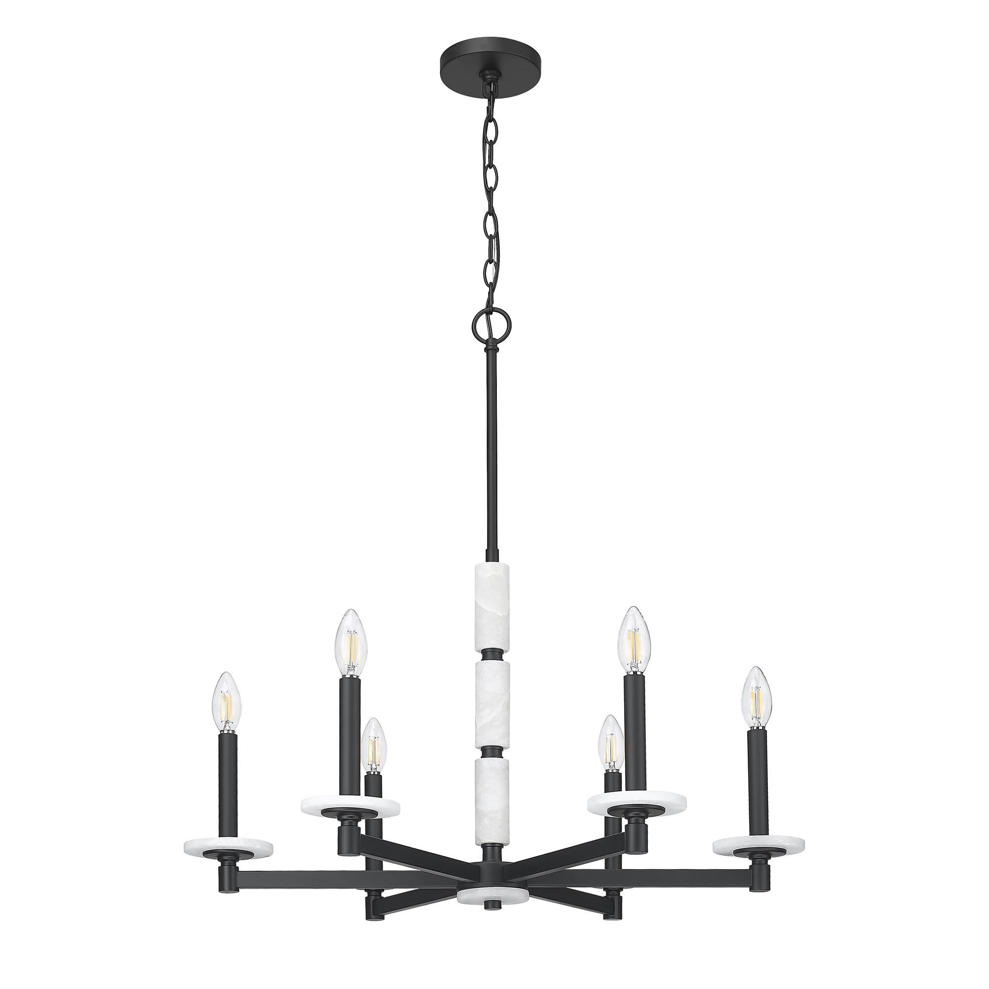 Shown in Matte Black finish and Alabaster glass and Alabaster shade