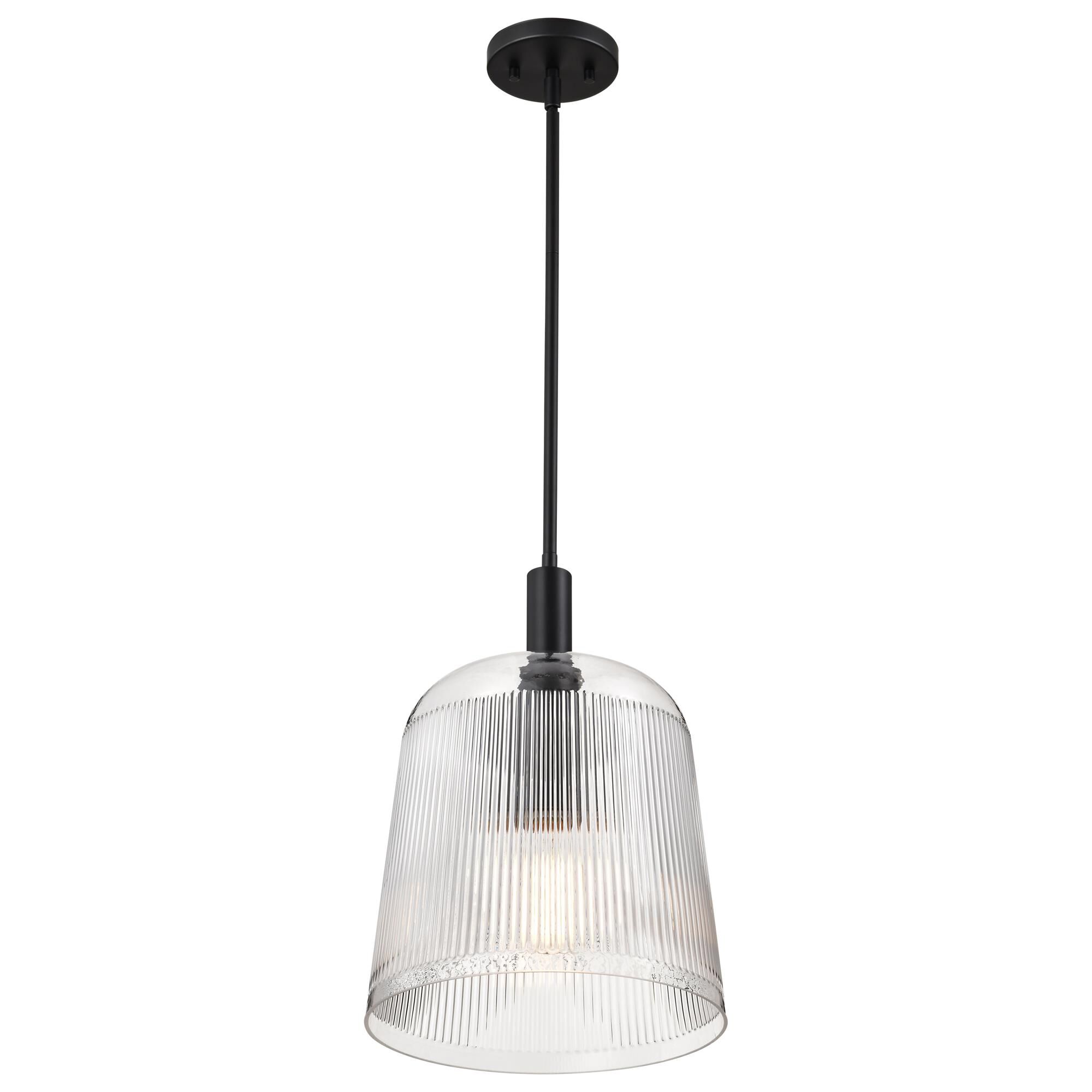 Shown in Matte Black finish and Clear Ribbed glass