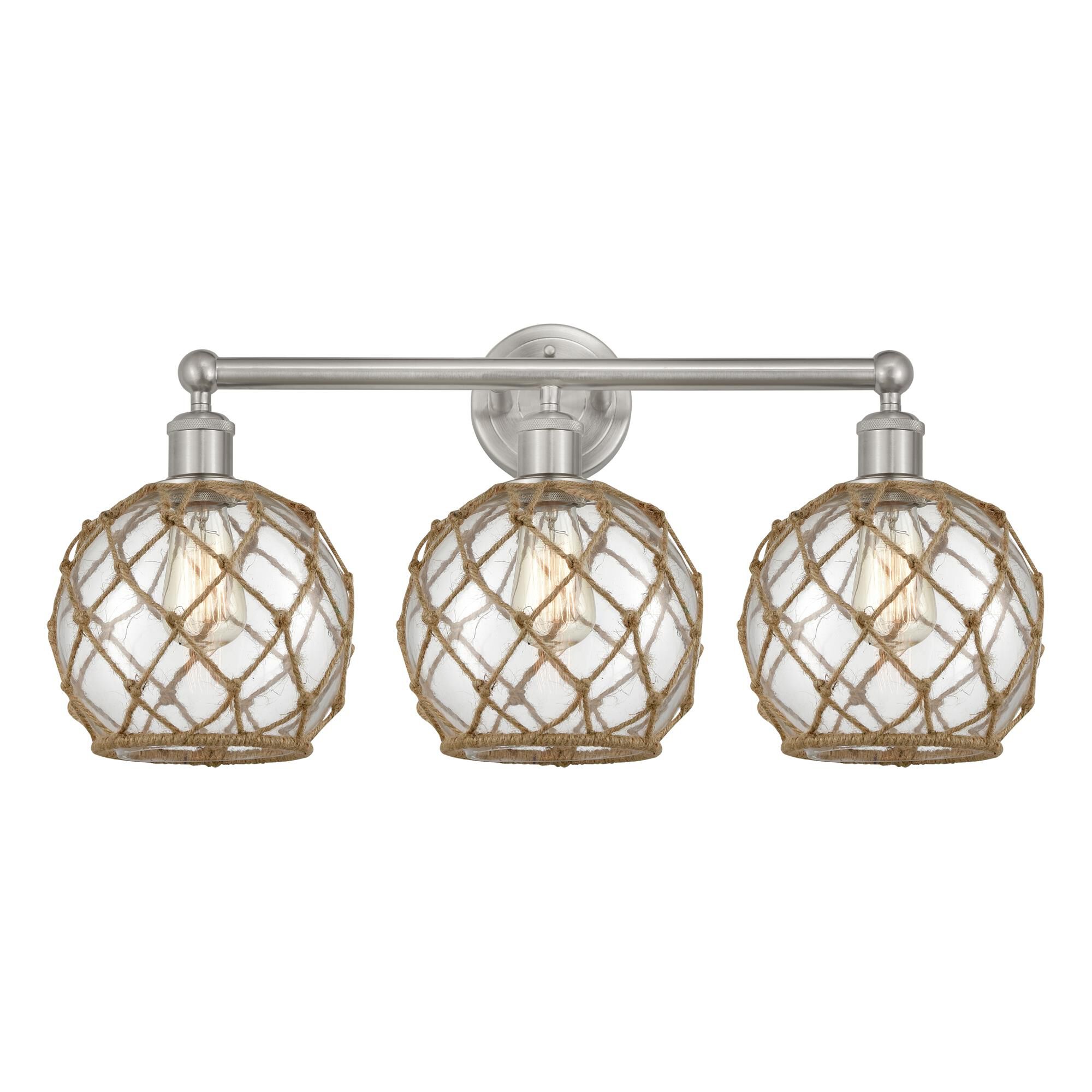 Shown in Brushed Satin Nickel finish and Clear with Brown Rope glass
