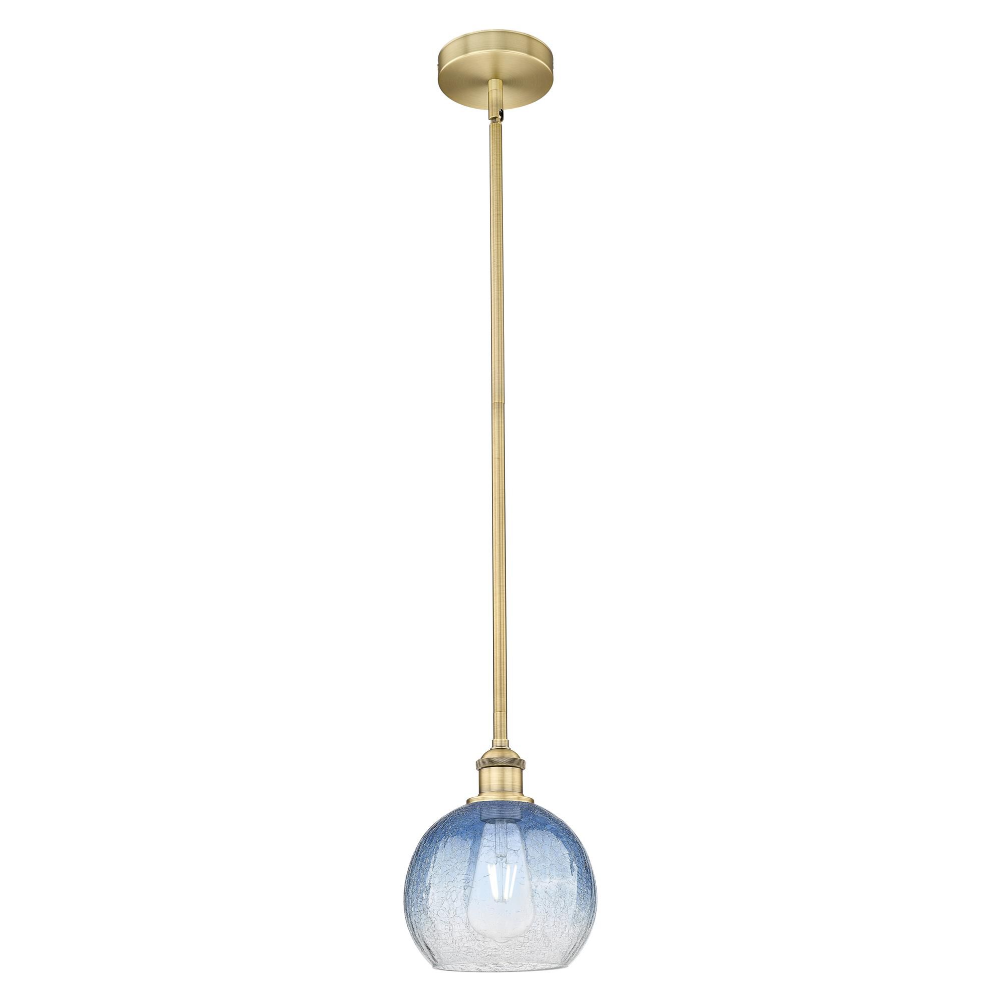 Shown in Brushed Brass finish and Sapphire Blue glass