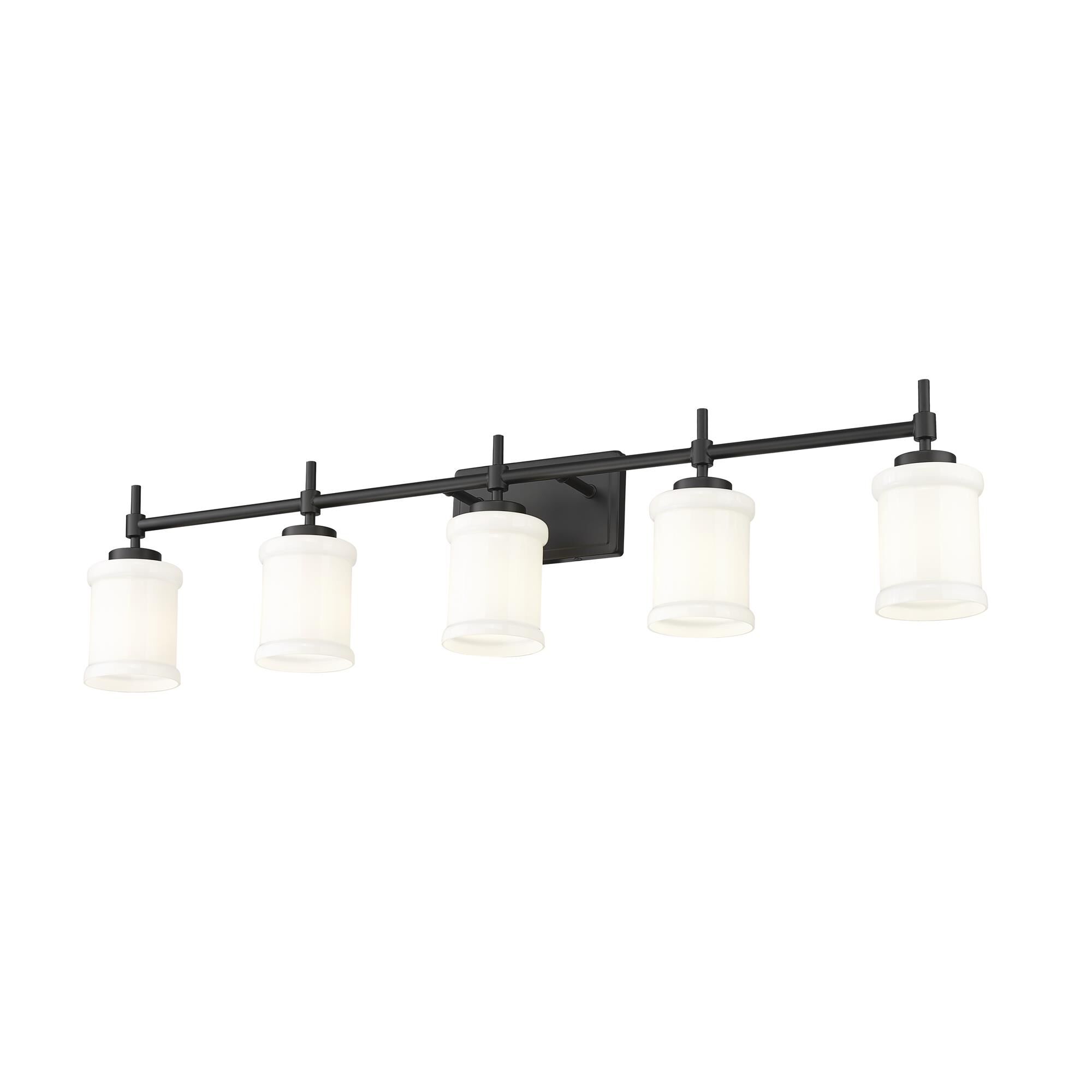 Shown in Matte Black finish and Gloss Opal glass and Gloss Opal shade