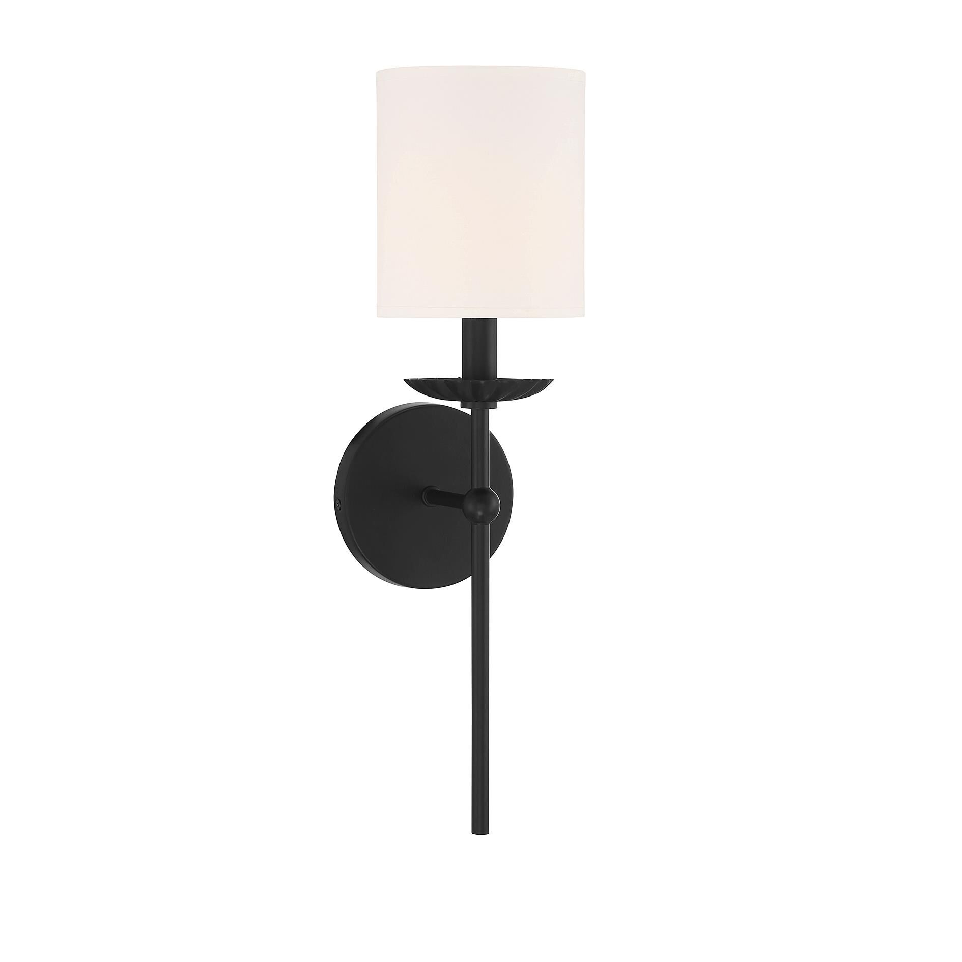 Shown in Matte Black finish and White Linen Fabric shade