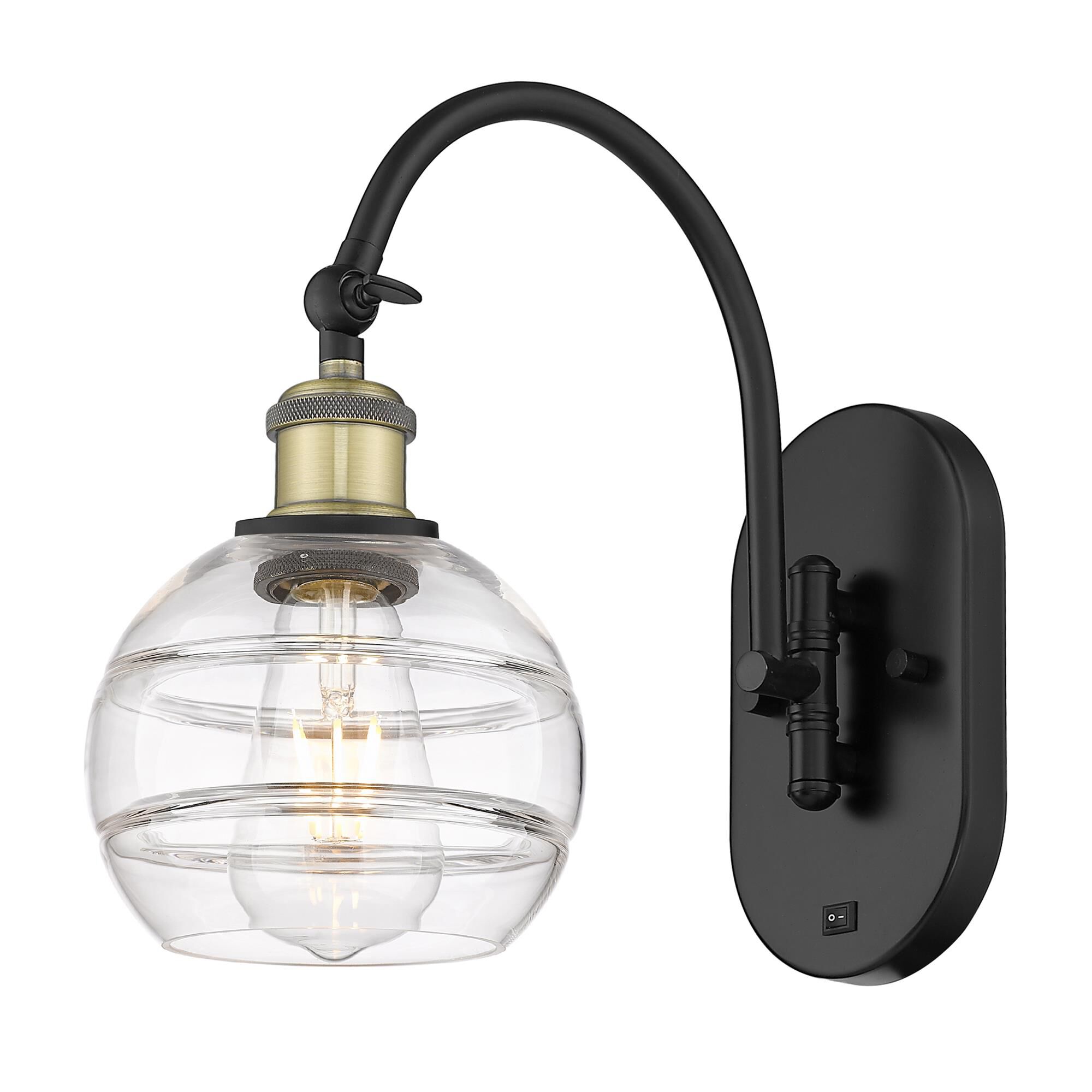 Shown in Black Antique Brass finish and Clear glass