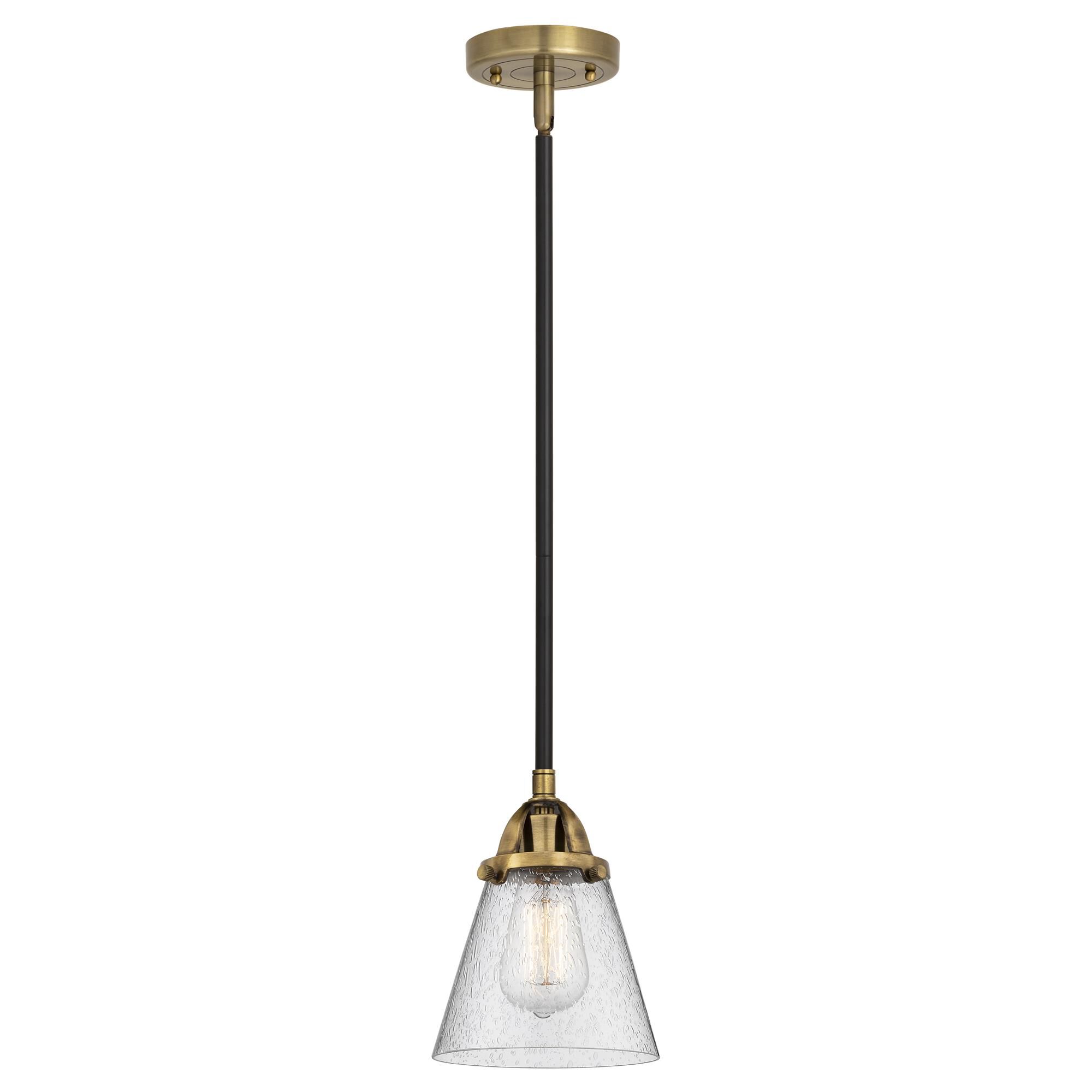 Shown in Black Antique Brass finish and Seedy Small Cone glass and No Shade shade