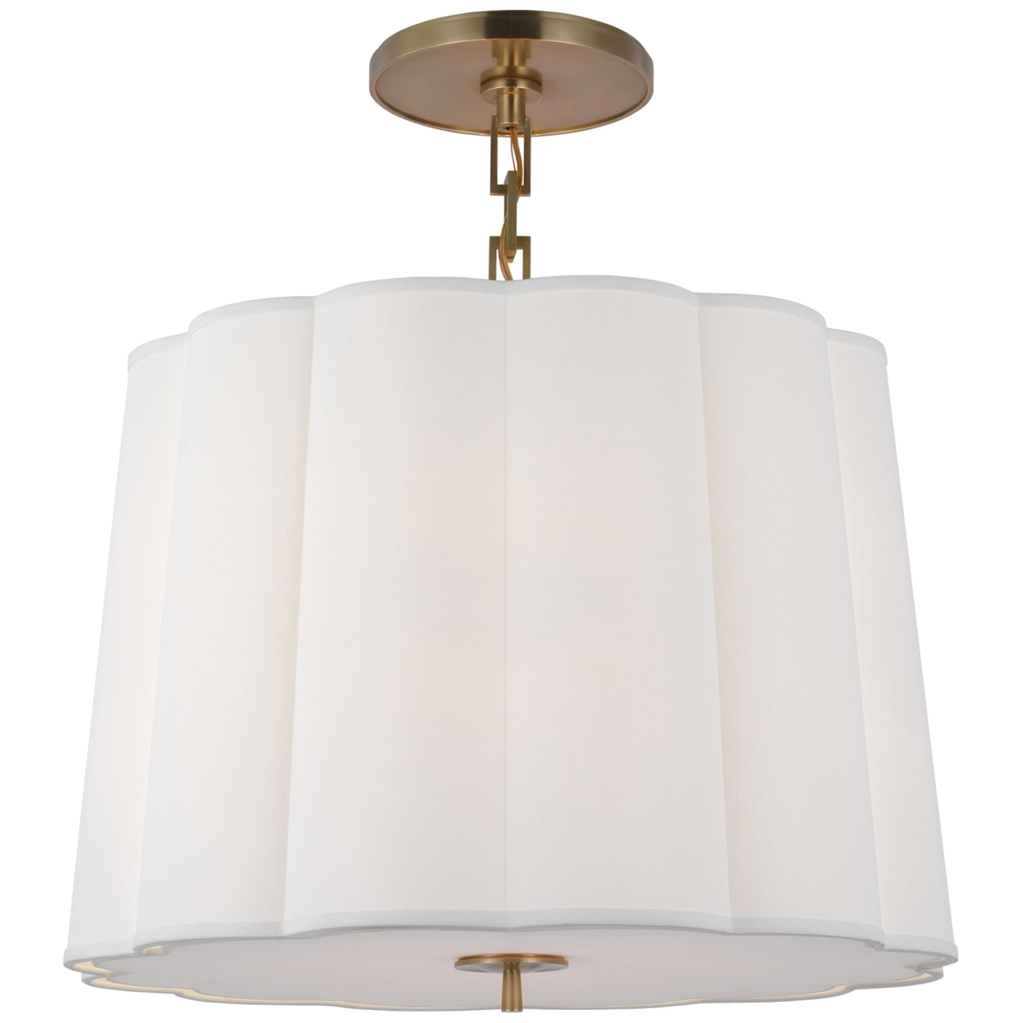 Shown in Soft Brass finish and Linen shade