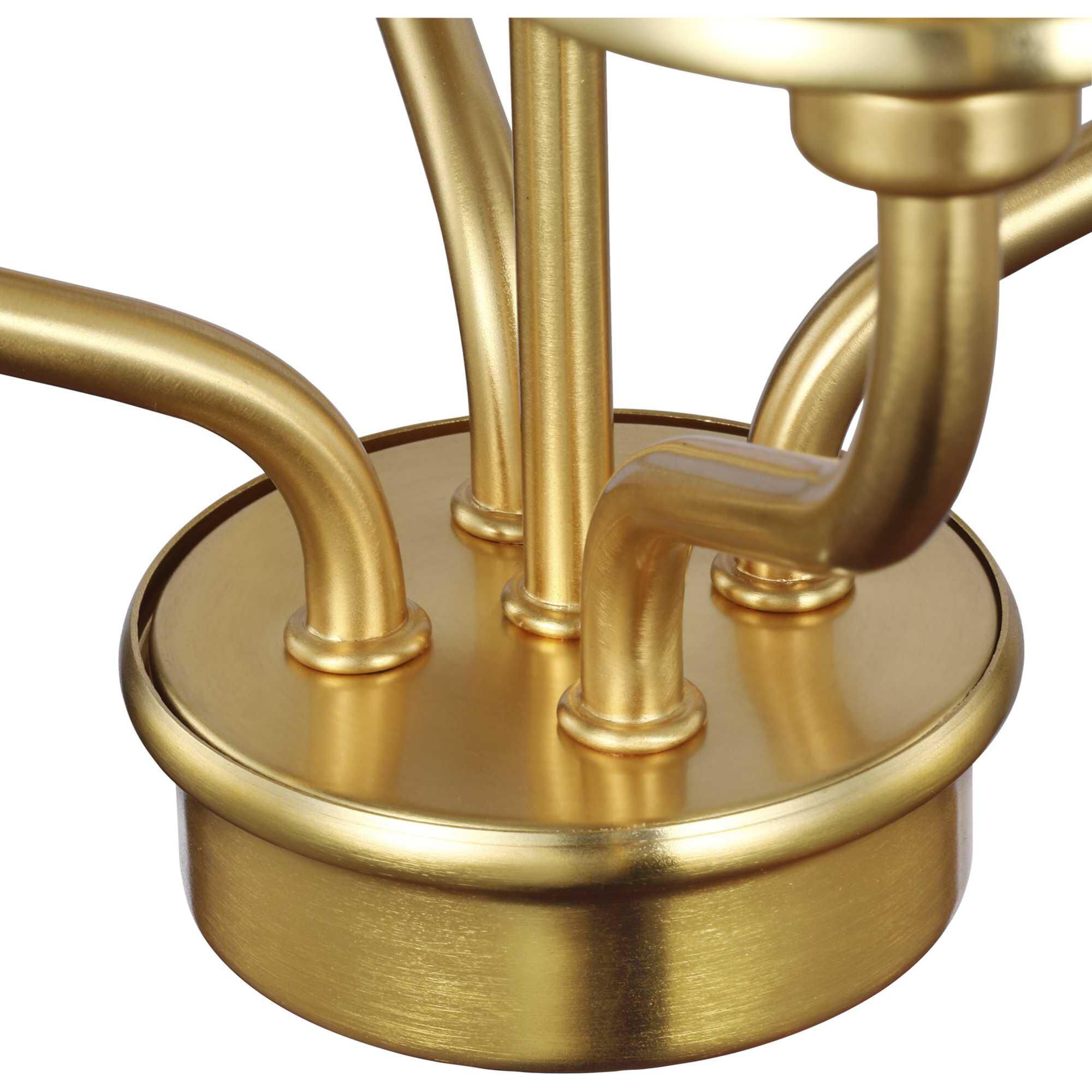 Shown in Satin Brass finish and White Linen glass