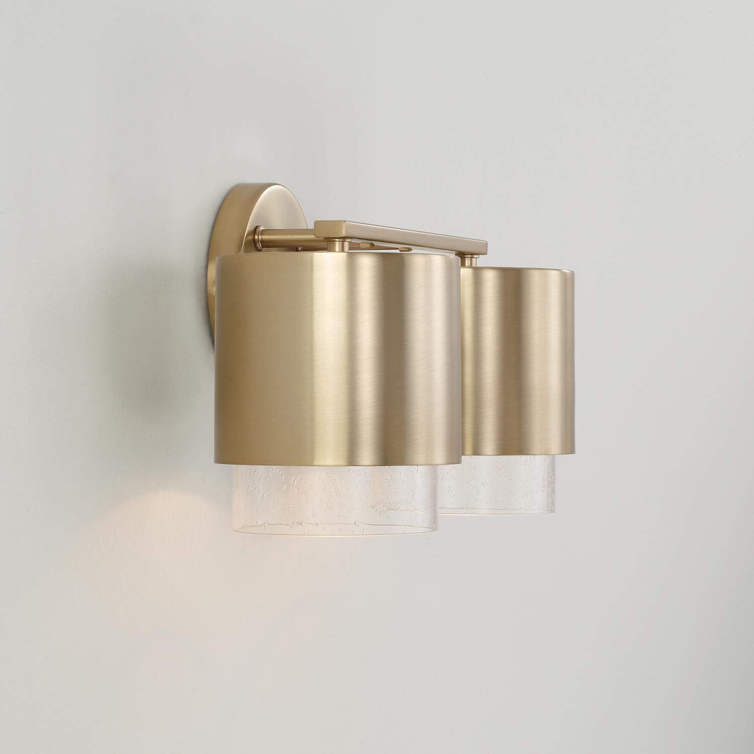 Shown in Matte Brass finish and Clear Seeded glass and Metal shade