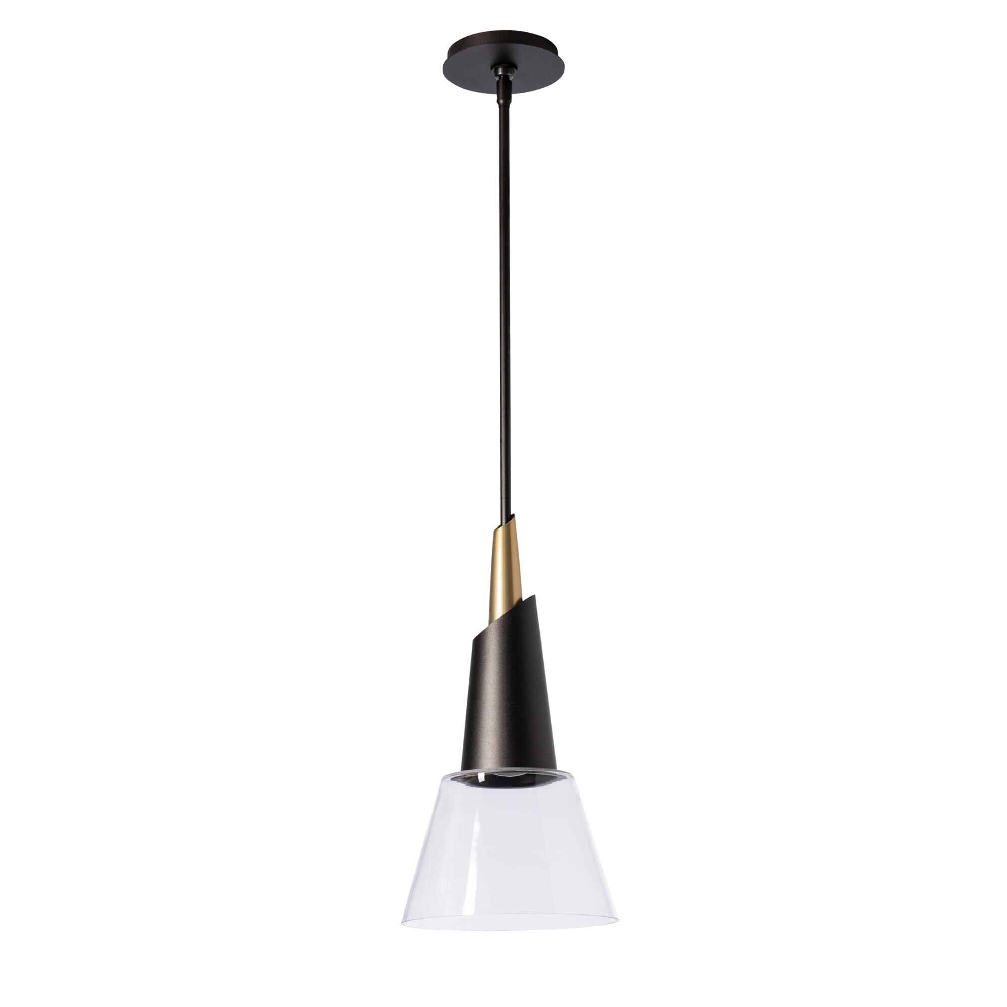 Shown in Oil Rubbed Bronze finish and Clear glass and Modern Brass accent